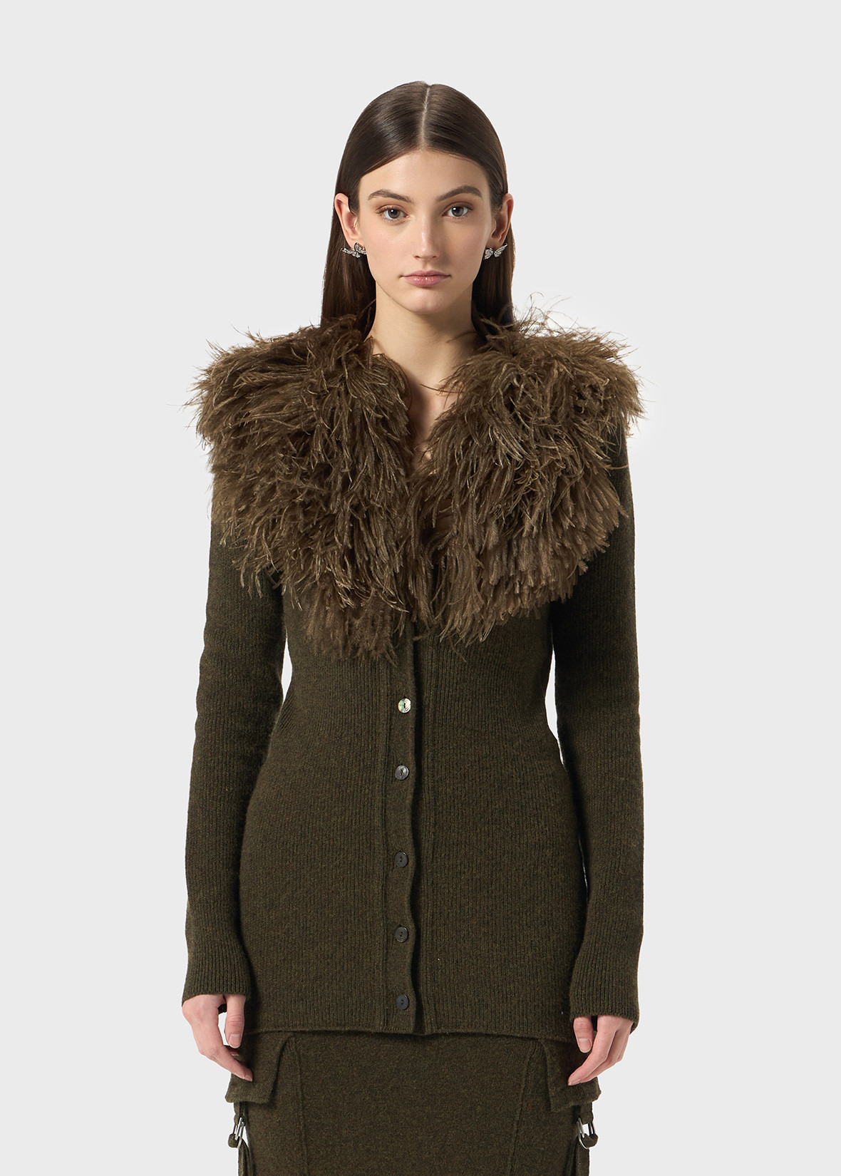WOOL CARDIGAN WITH FEATHER COLLAR - 3