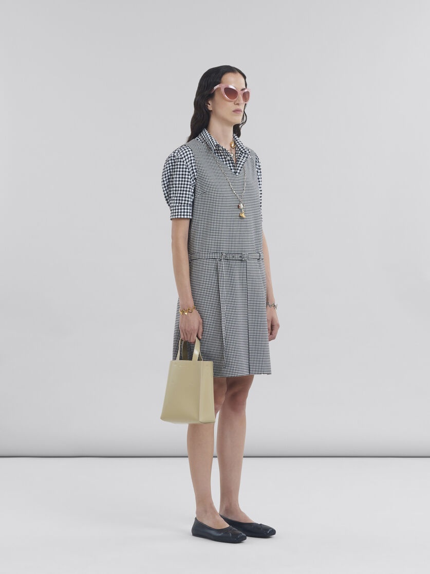 SLEEVELESS WOOL BLEND BLACK AND WHITE CHECK DRESS - 6