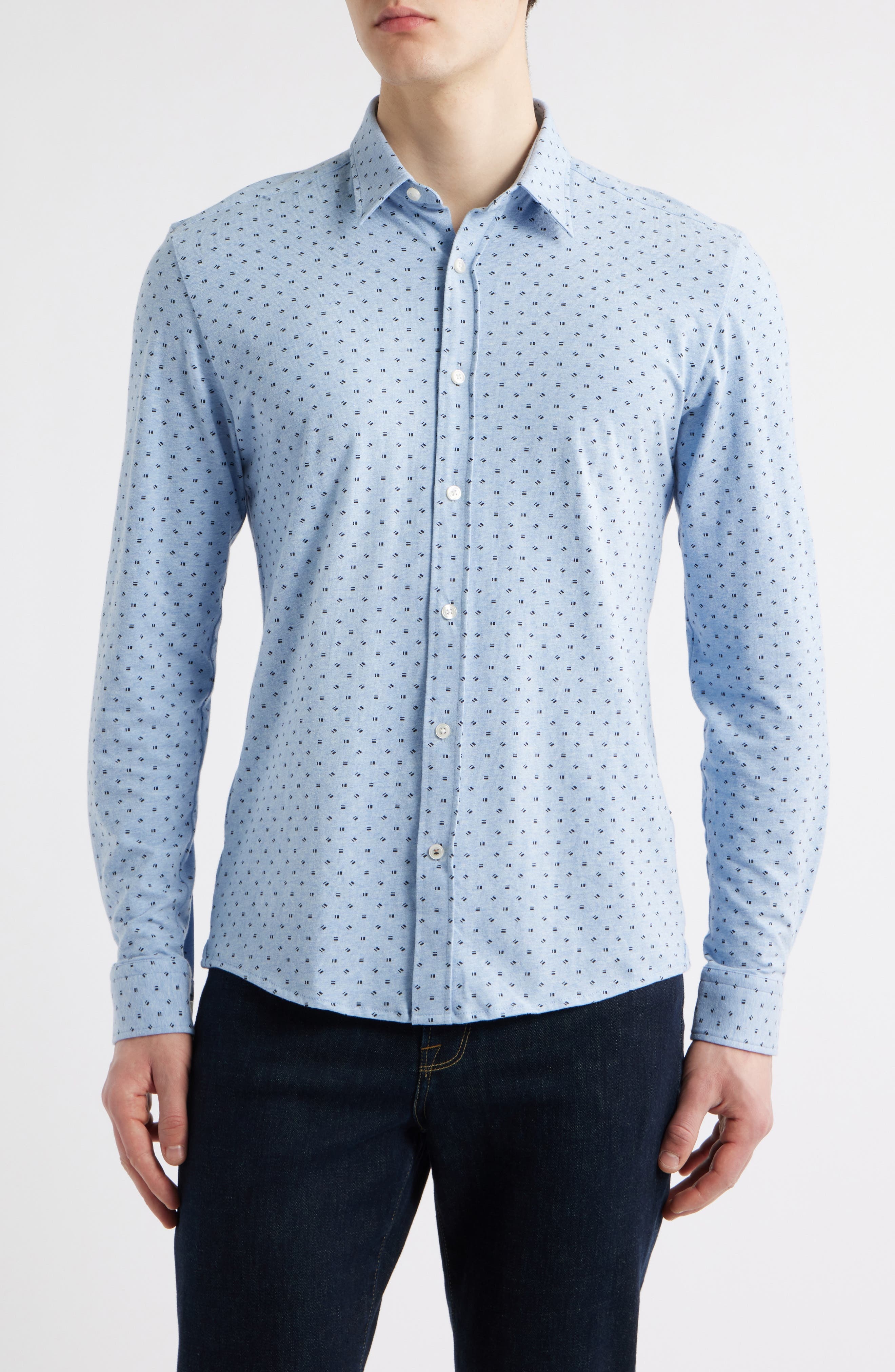 BOSS Roan Kent Stretch Cotton Button-Up Shirt in Light Blue at Nordstrom - 1
