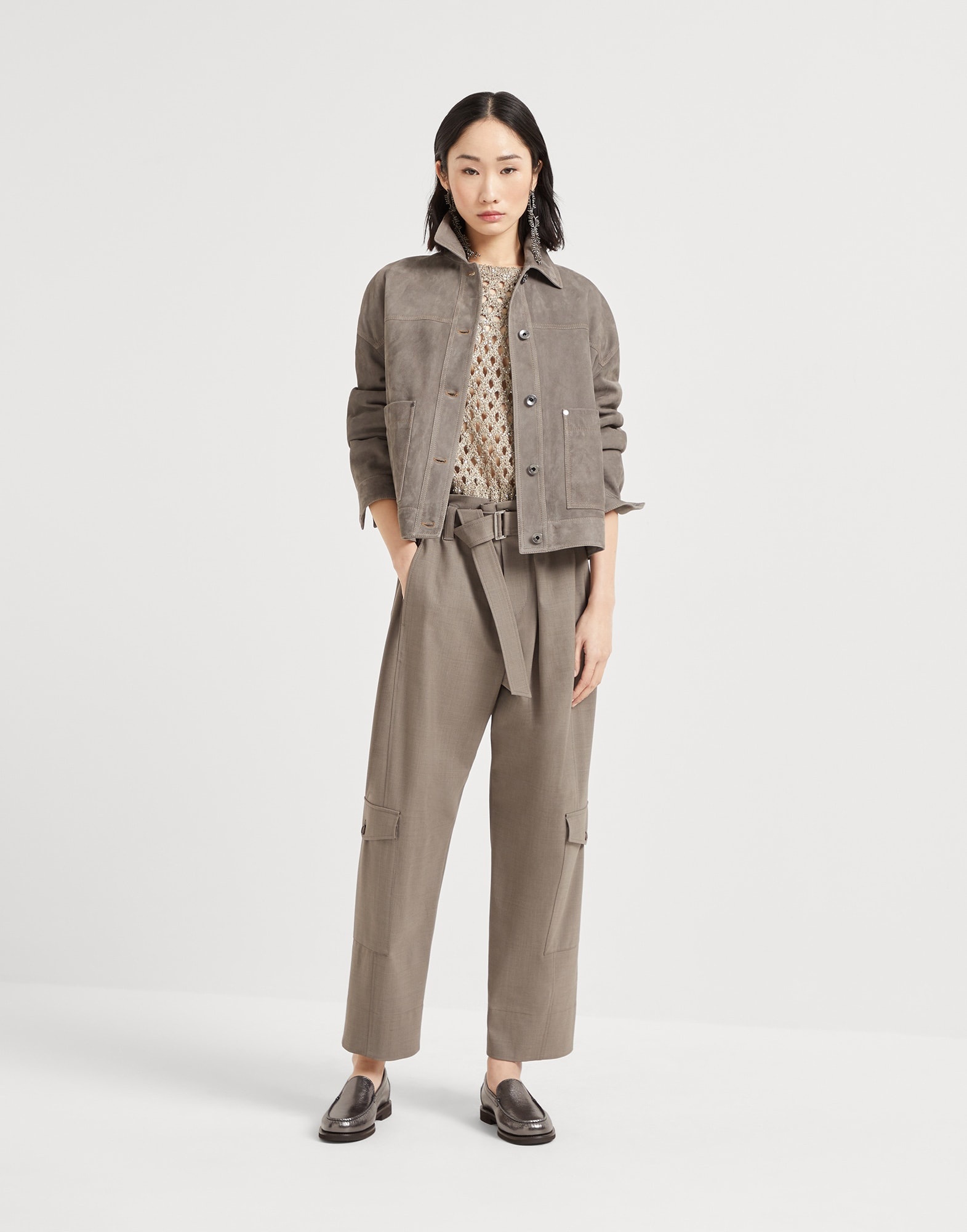 Couture suede outerwear jacket with monili - 5