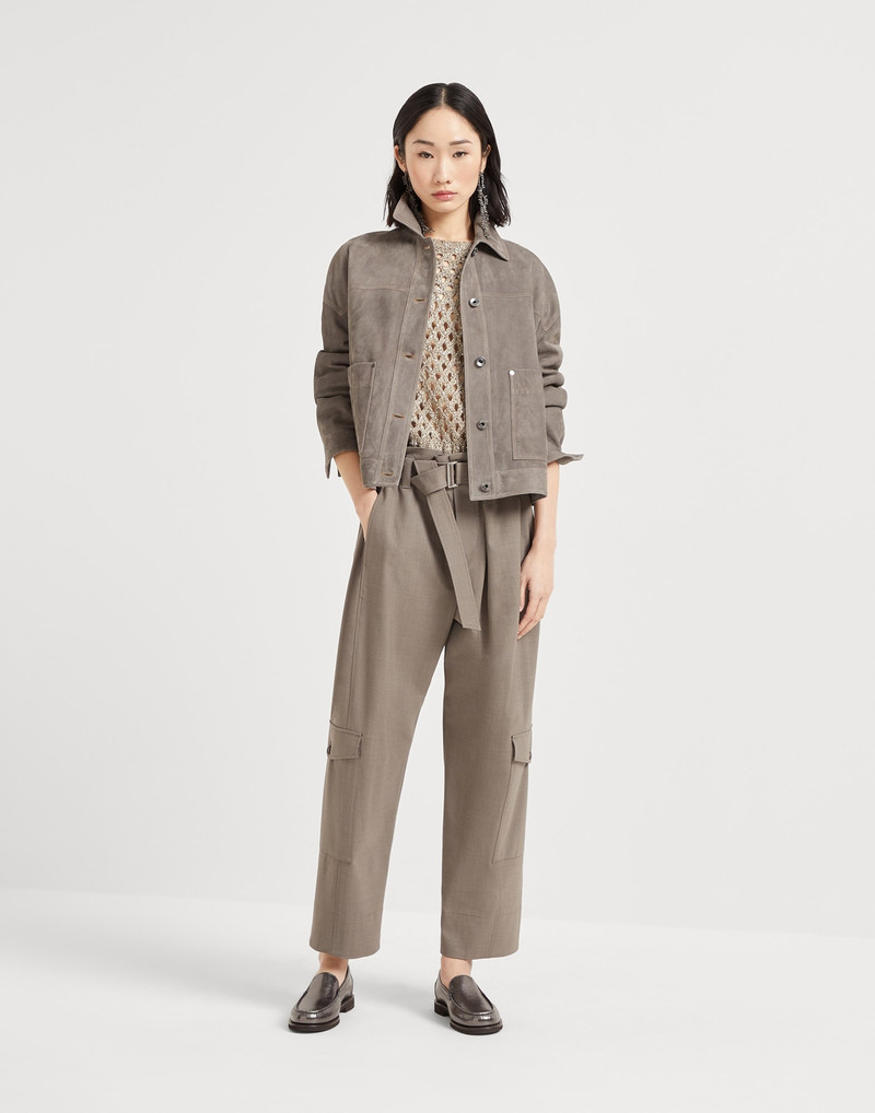 Couture suede outerwear jacket with monili 5