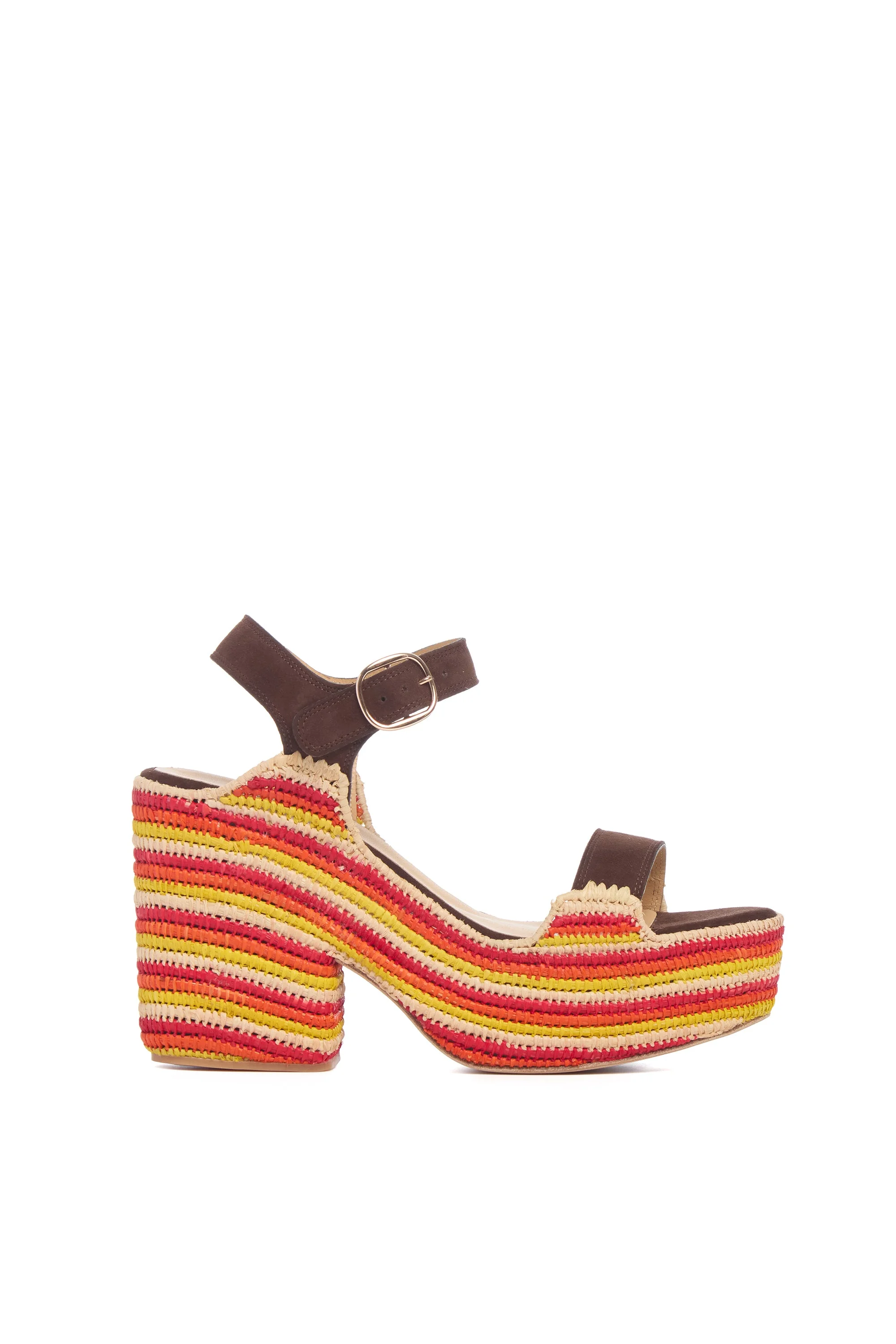 Sardis Platform Sandal in Dark Chocolate Multi Suede & Raffia - 1