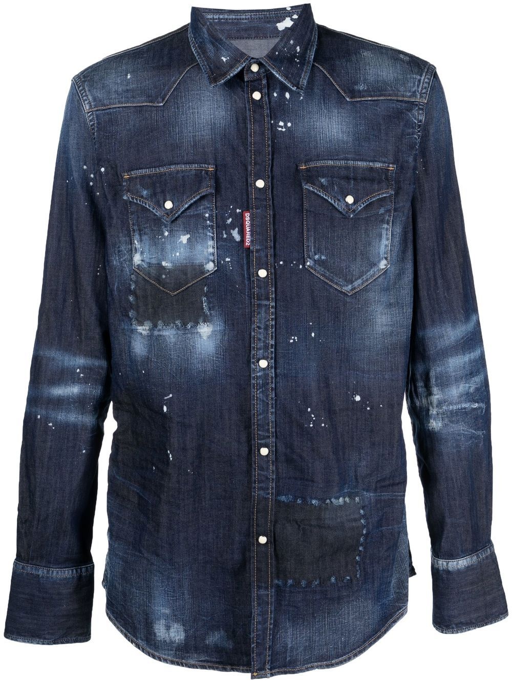 paint splatter-print denim shirt - 1