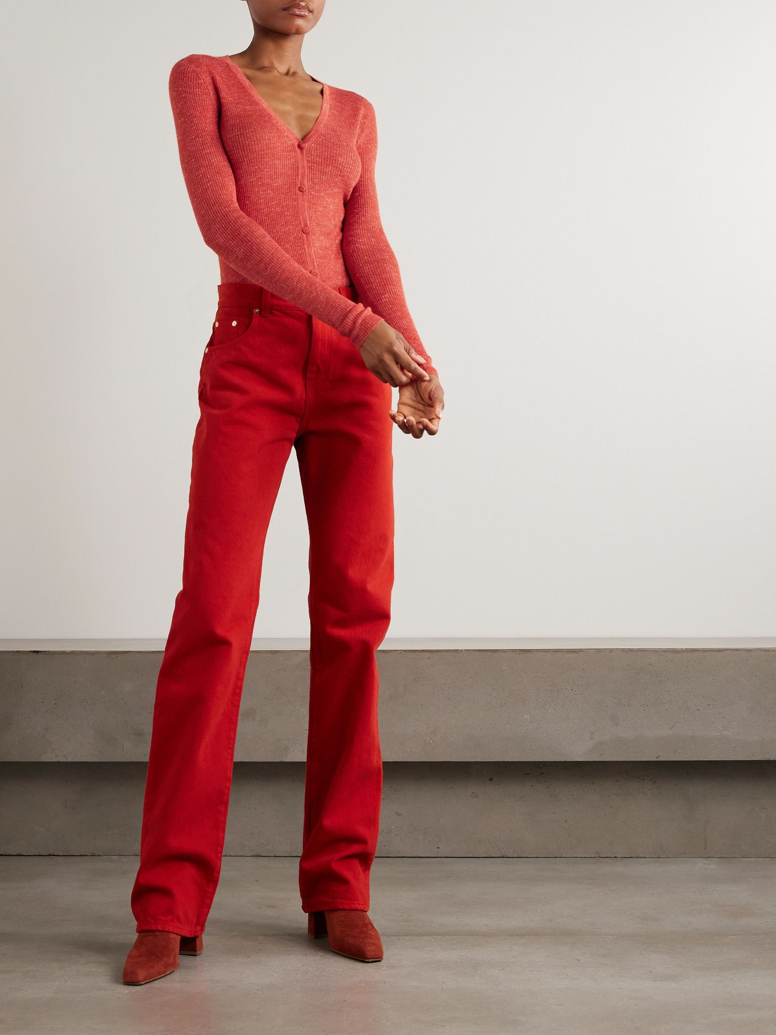Aiste ribbed cashmere, silk and hemp-blend cardigan Orange - 2