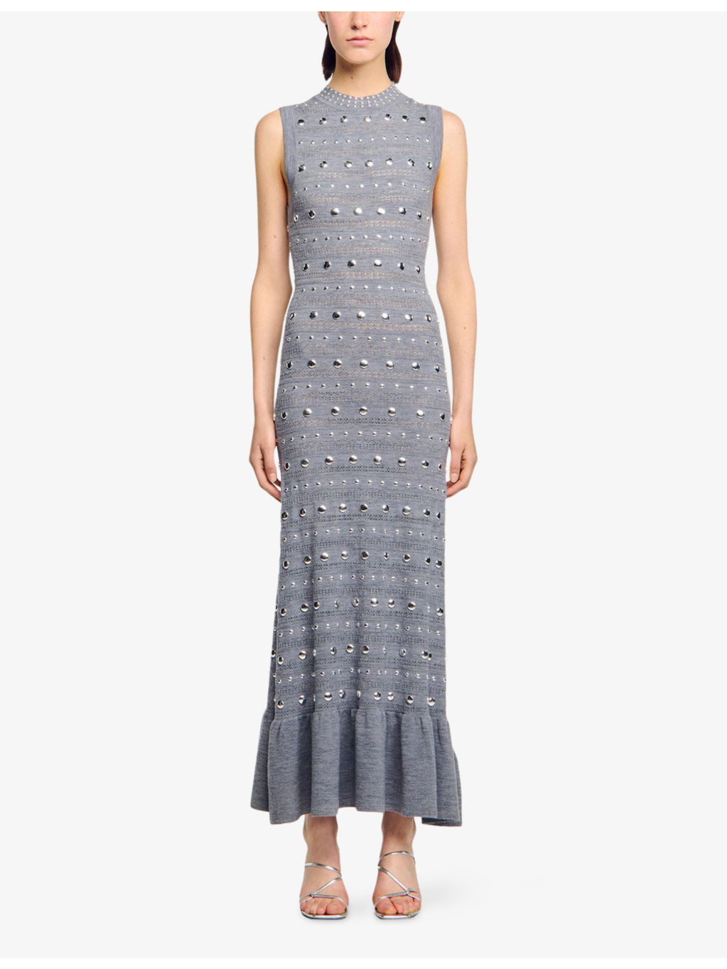 Studded ruffled-hem stretch pointelle-knit maxi dress - 2
