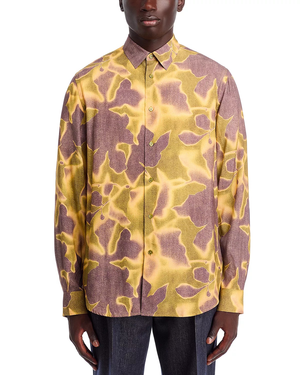 Long Sleeve Button Front Printed Shirt - 3