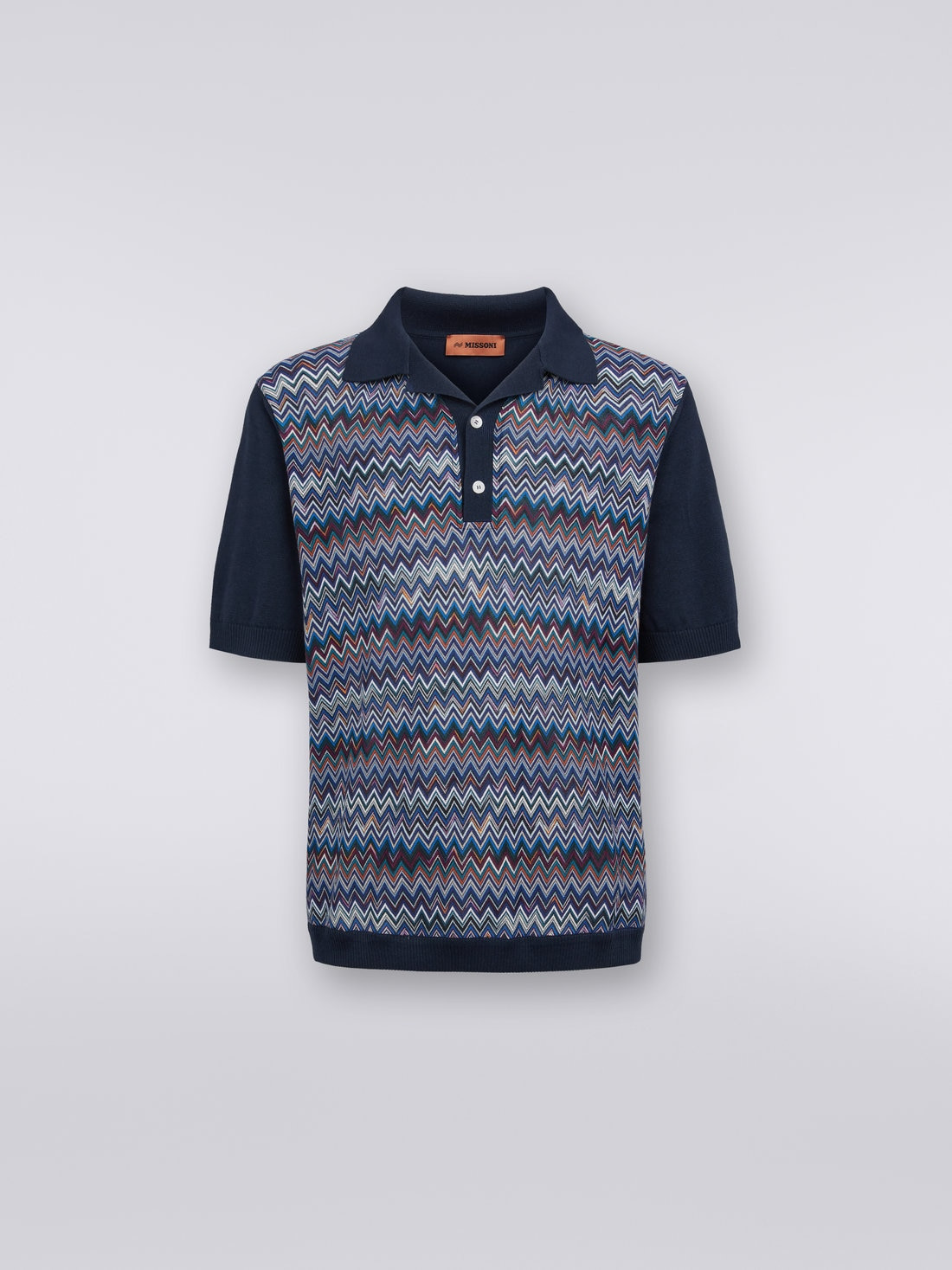 Short-sleeved polo shirt in cotton, viscose and silk chevron - 1