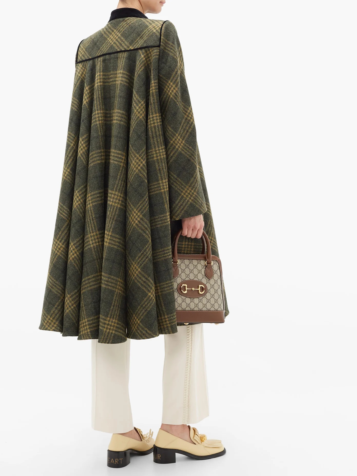 Velvet-collar checked-wool cape coat - 5