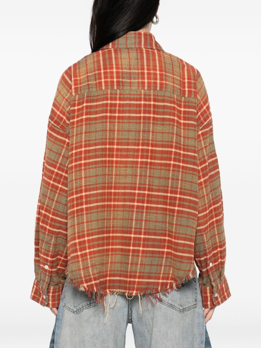 plaid frayed-hem shirt - 4