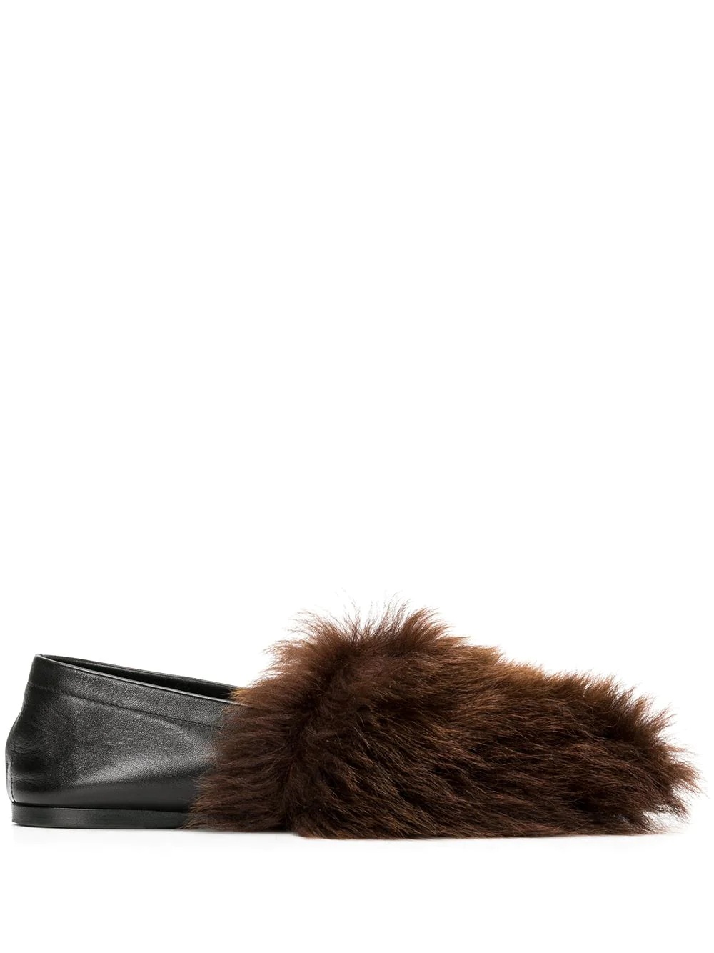 fur-detail flat slippers - 1