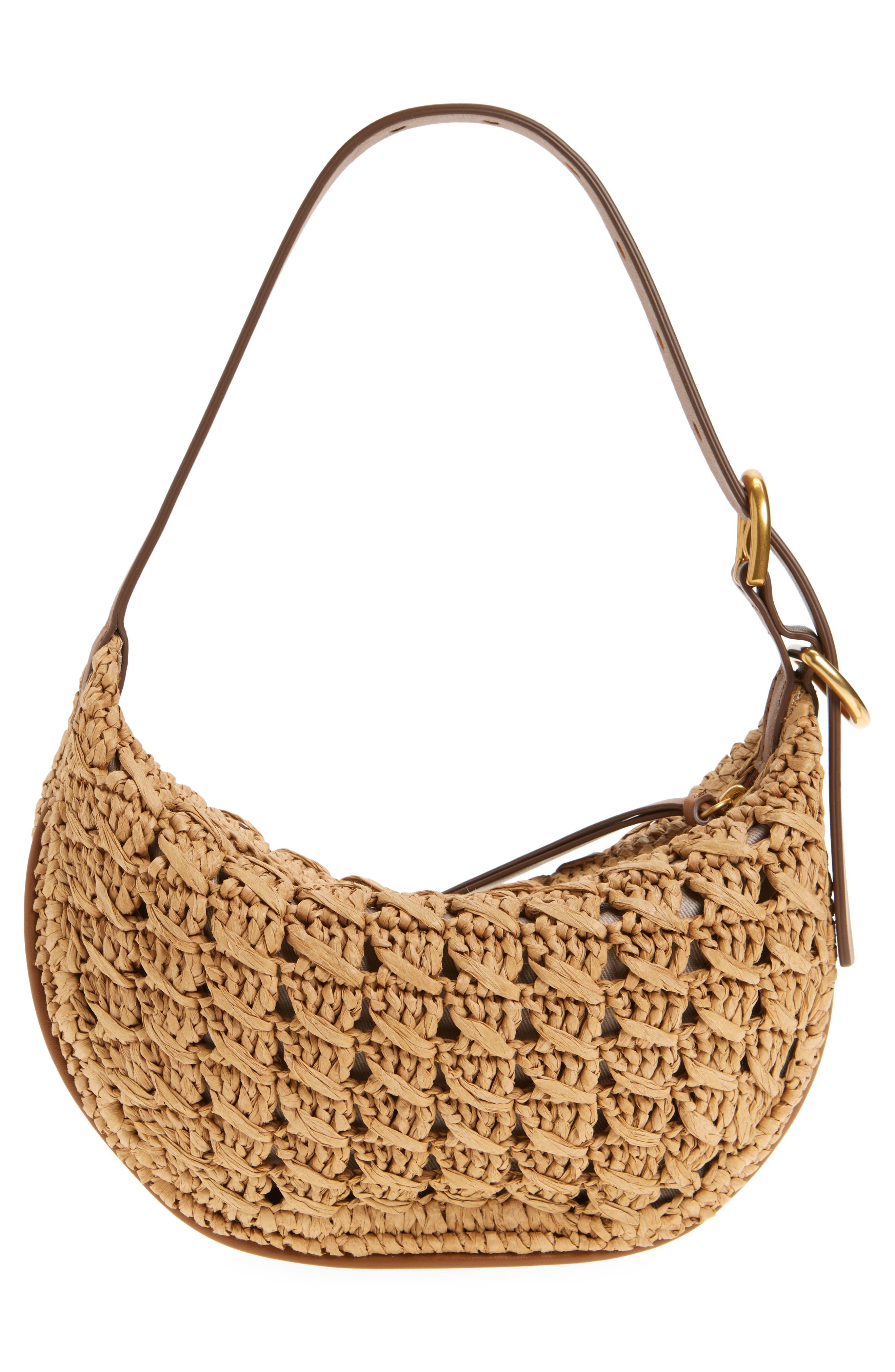 rag & bone Small Mercer Woven Straw Hobo Bag in Cognac at Nordstrom - 2