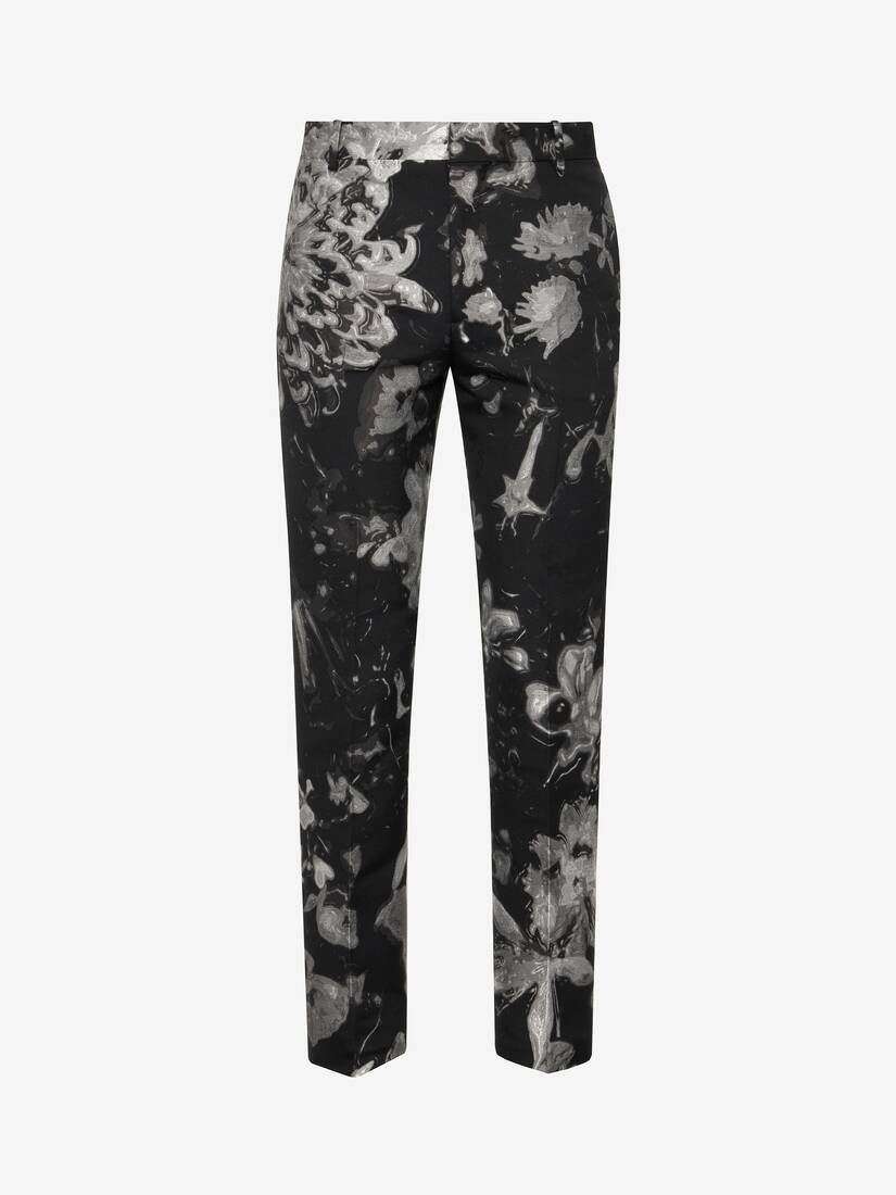 Men's Wax Flower Cigarette Trousers in Black/silver - 1