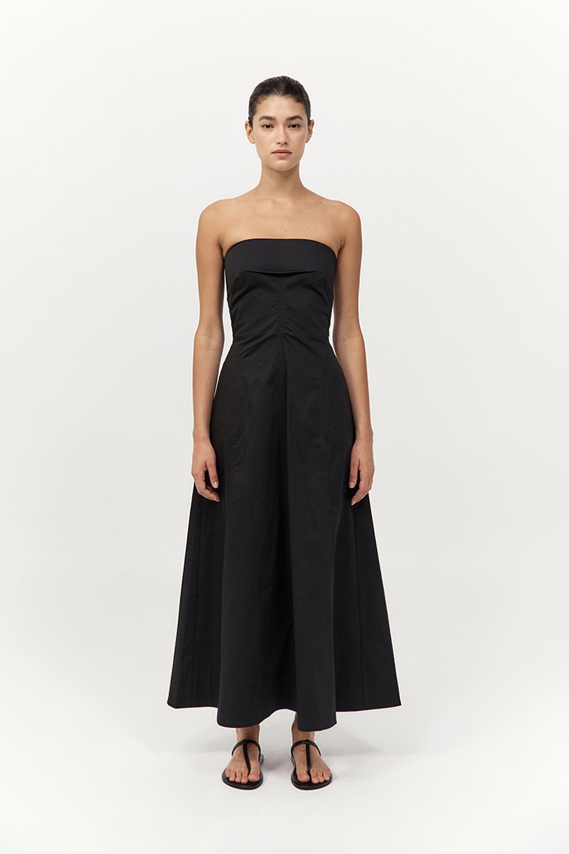 Sculpted Cotton Strapless Dress - Black - 2