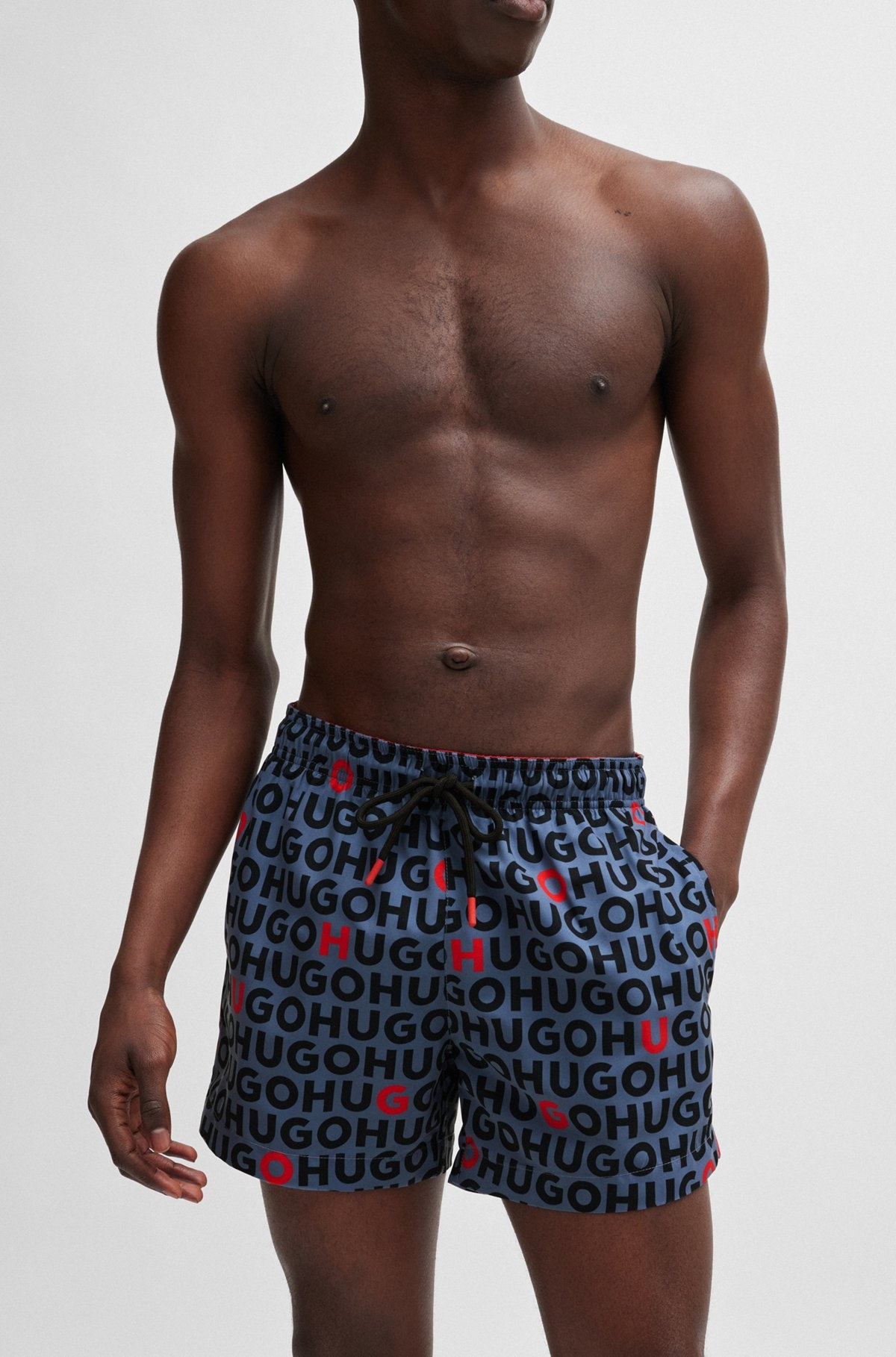 -MATERIAL SWIM SHORTS WITH LOGO PRINT - 3