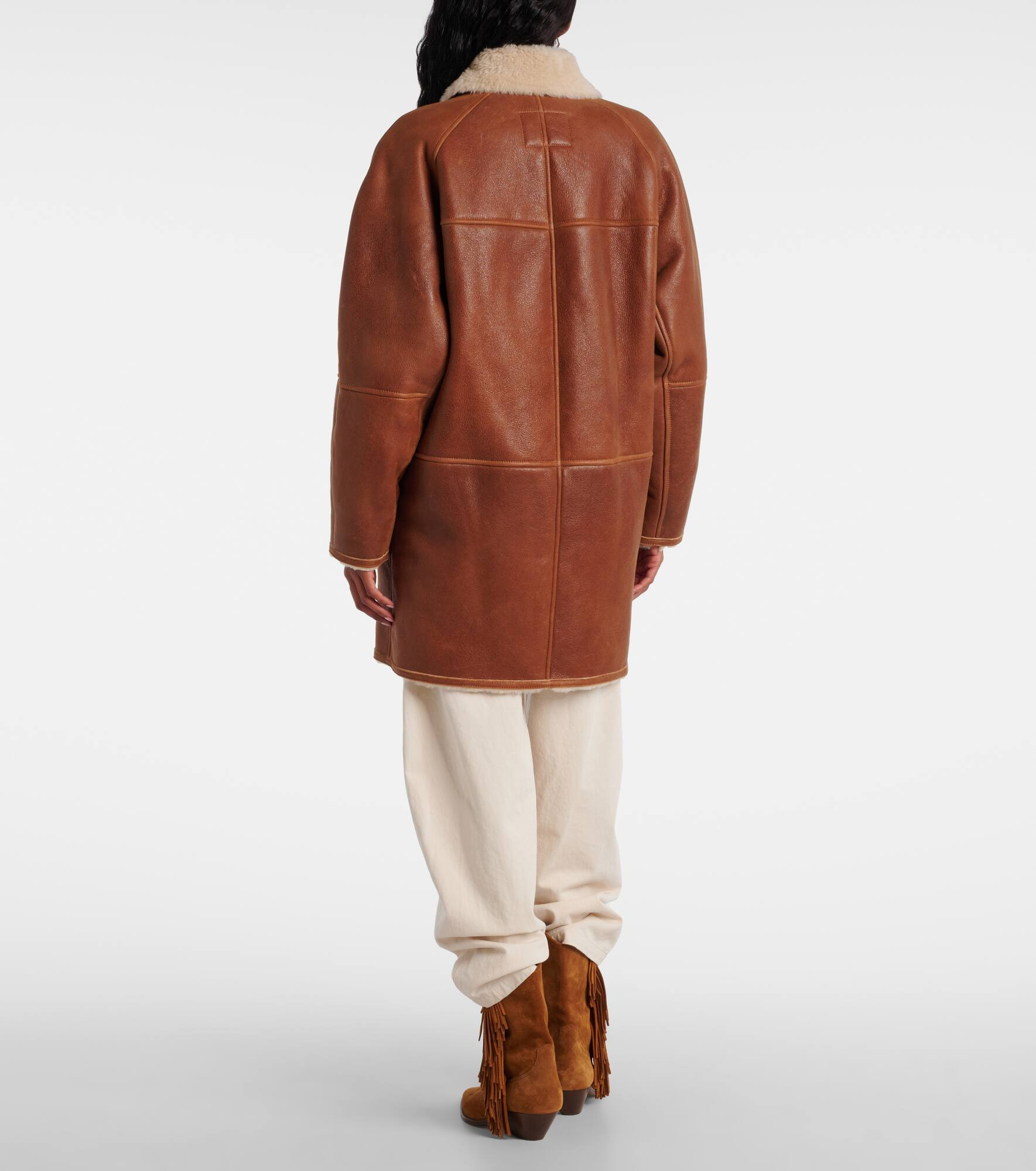 Berthie shearling-trimmed leather coat - 3
