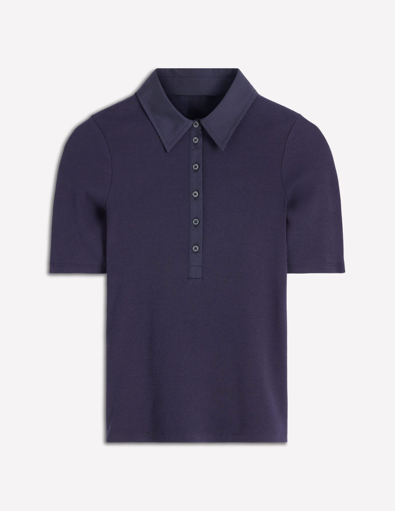 Collared Ribbed Henley Top-Navy 1