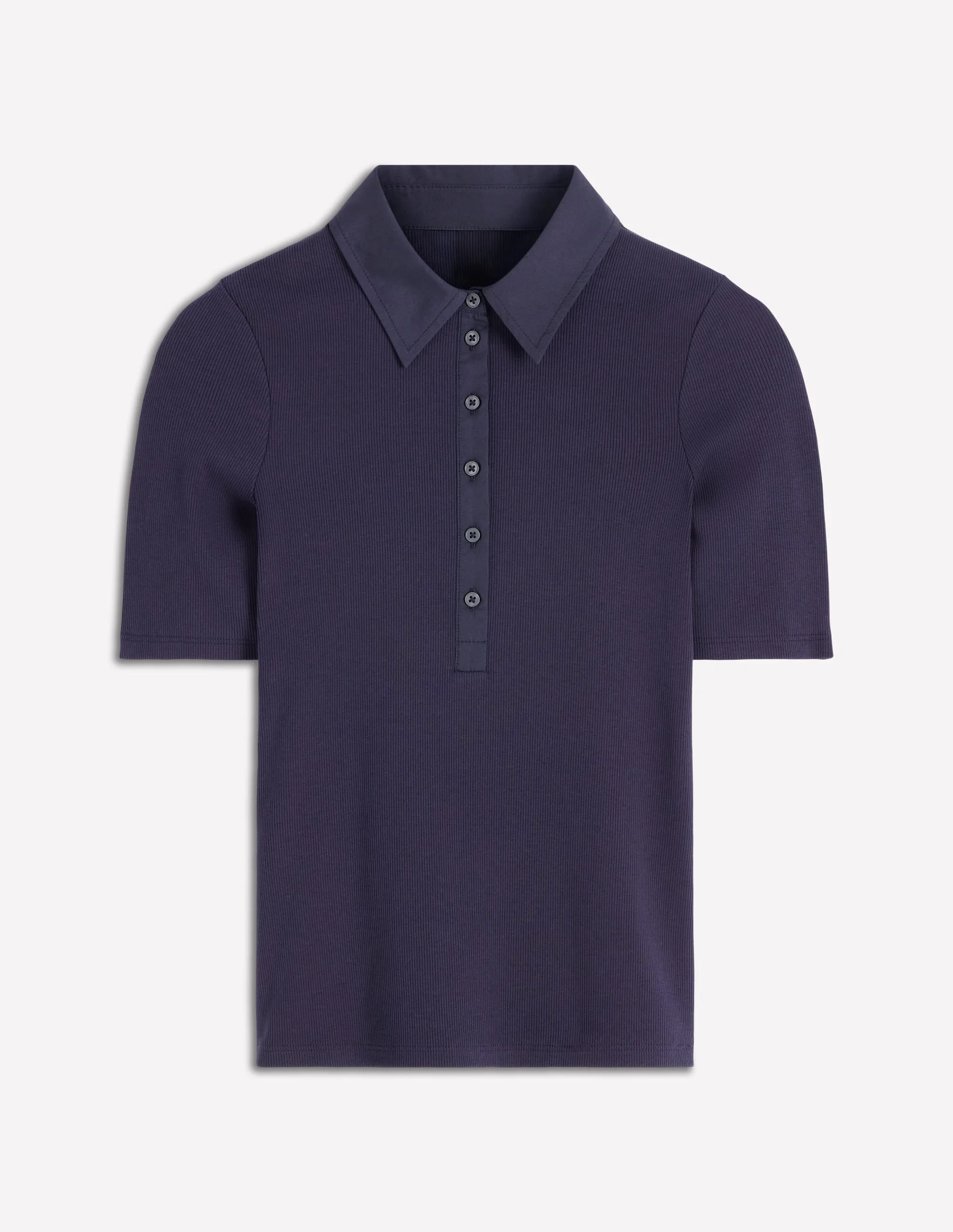Collared Ribbed Henley Top-Navy - 1