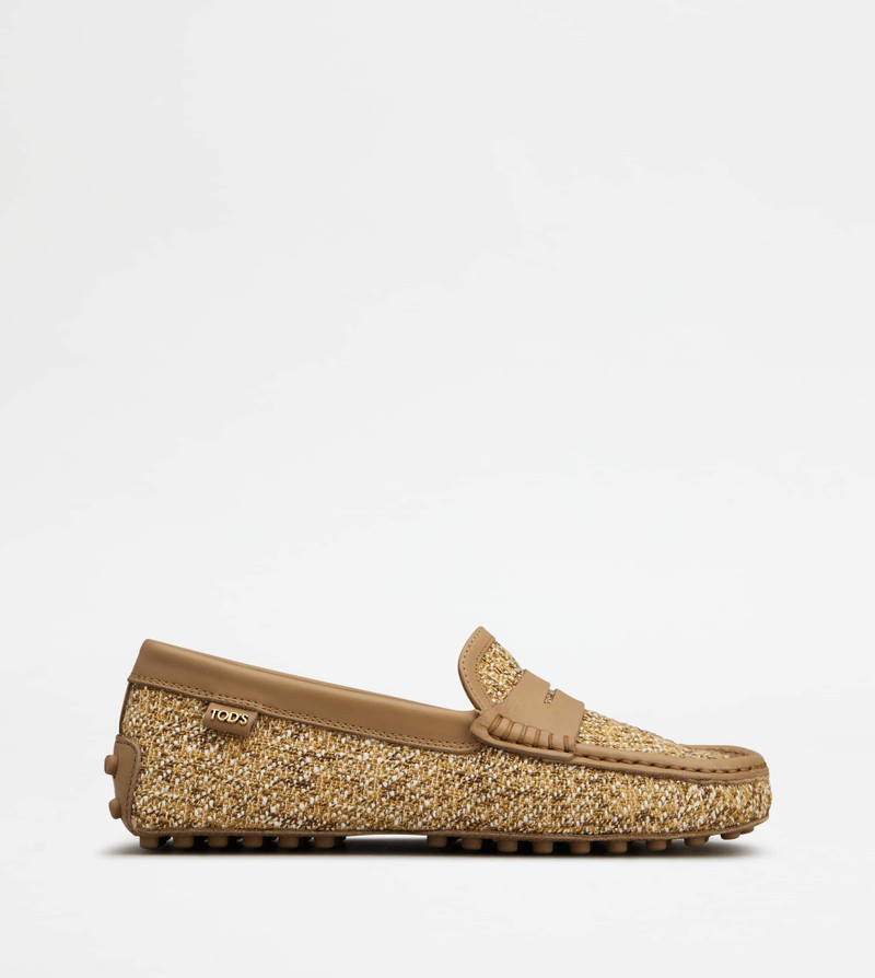 GOMMINO DRIVING SHOES IN FABRIC AND LEATHER - BEIGE - 1