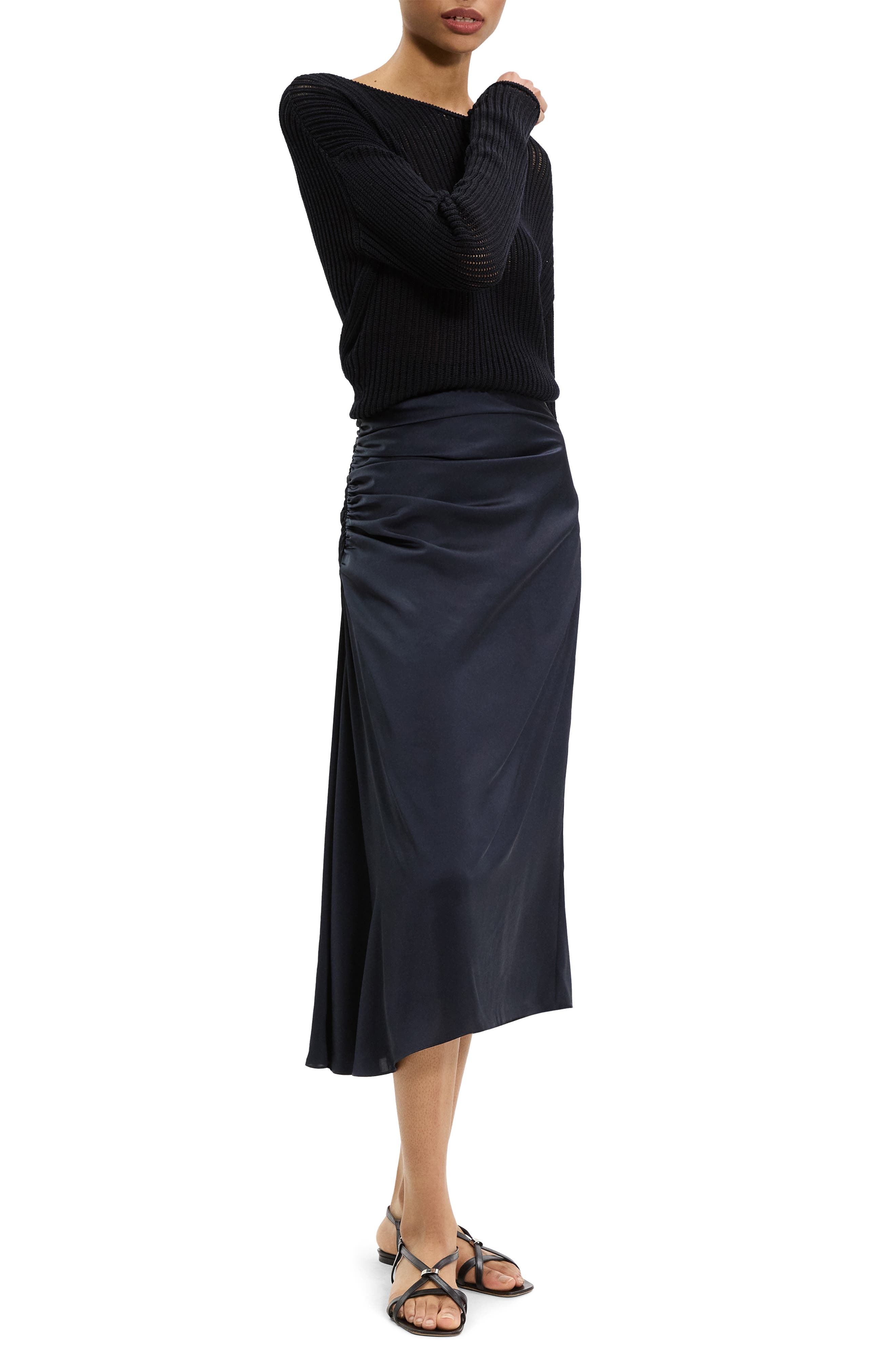 Theory Ruched Midi Skirt in Nocturne Navy at Nordstrom - 8