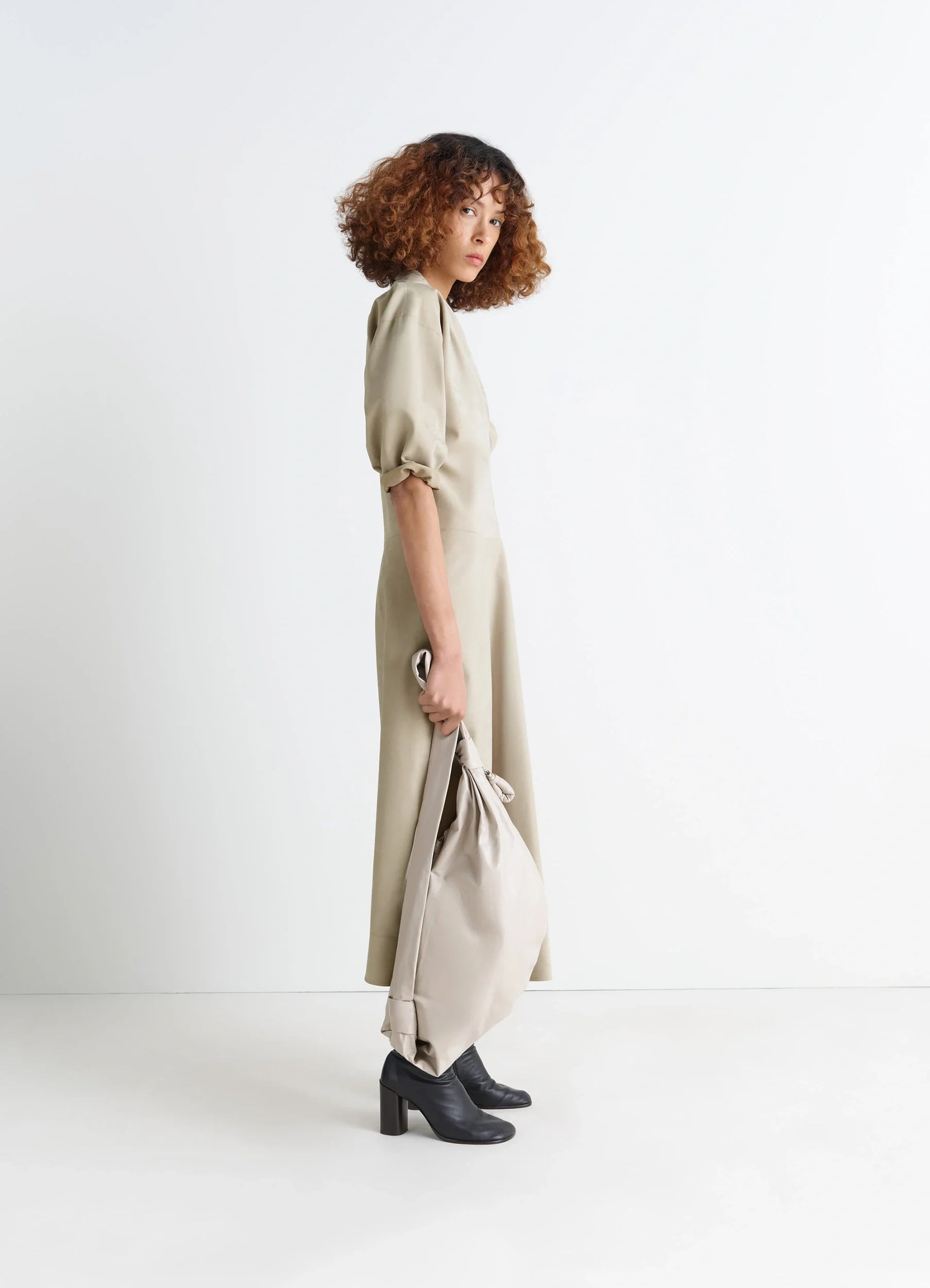 LEATHER V-NECK DRESS - 4