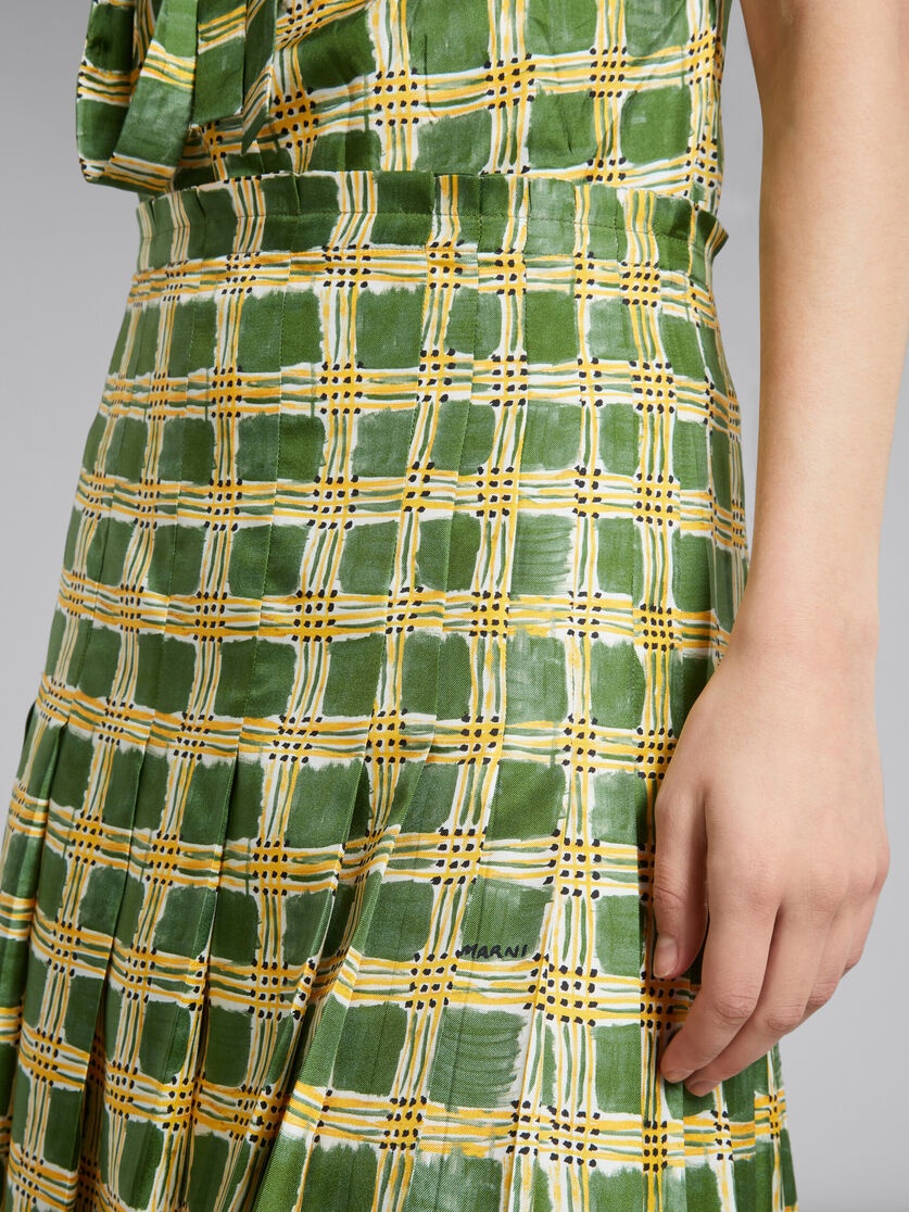 GREEN SILK TWILL SKIRT WITH  CHECK FIELDS PRINT - 4