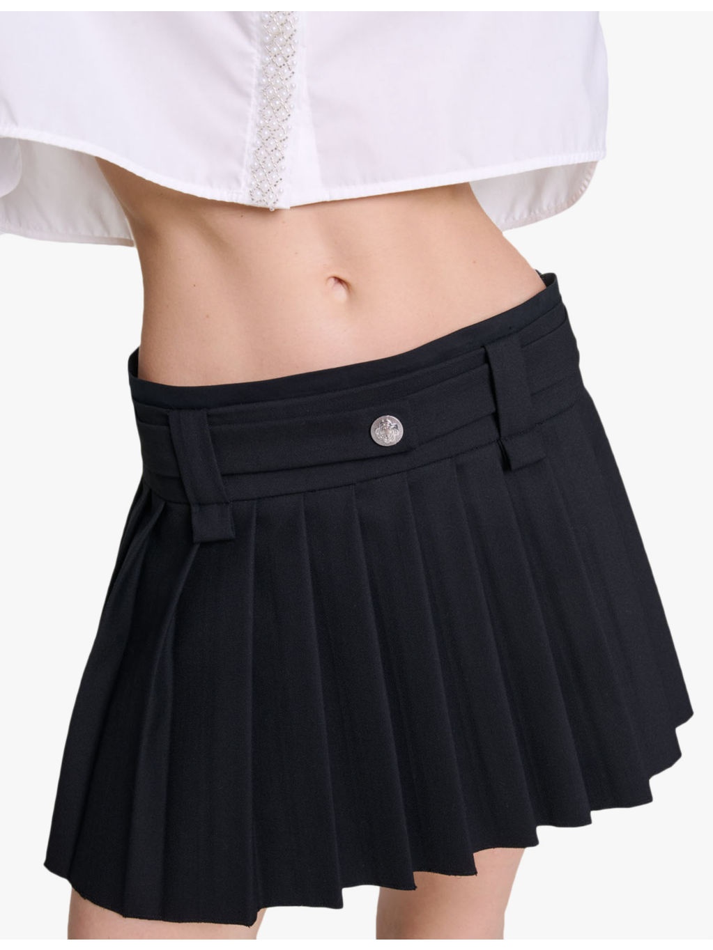 Button-embellished mid-rise pleated stretch wool-blend mini skirt - 5