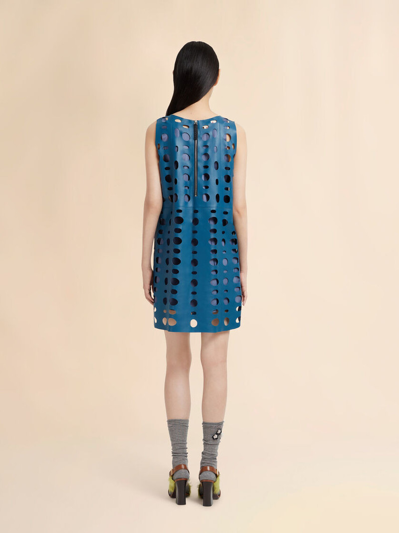 BLUE NAPPA LEATHER DRESS WITH CUT-OUT DETAILING 3