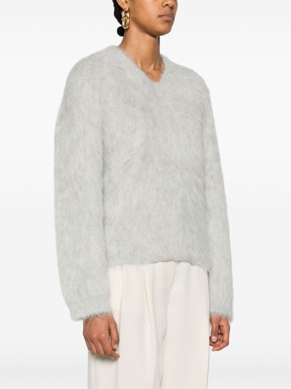 brushed V-neck jumper - 3