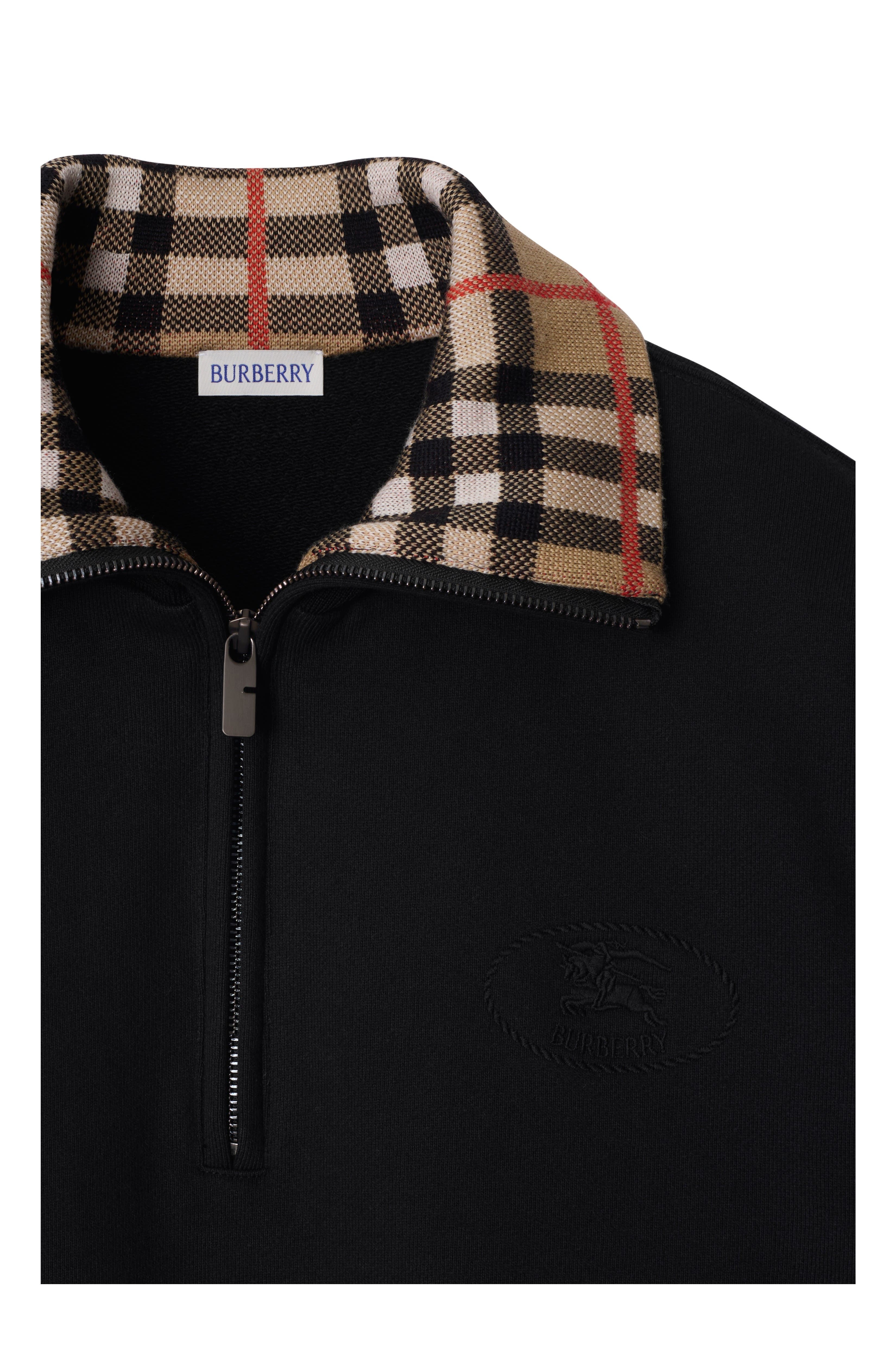 burberry Check Collar Cotton Half-zip Sweatshirt in Black at Nordstrom - 5