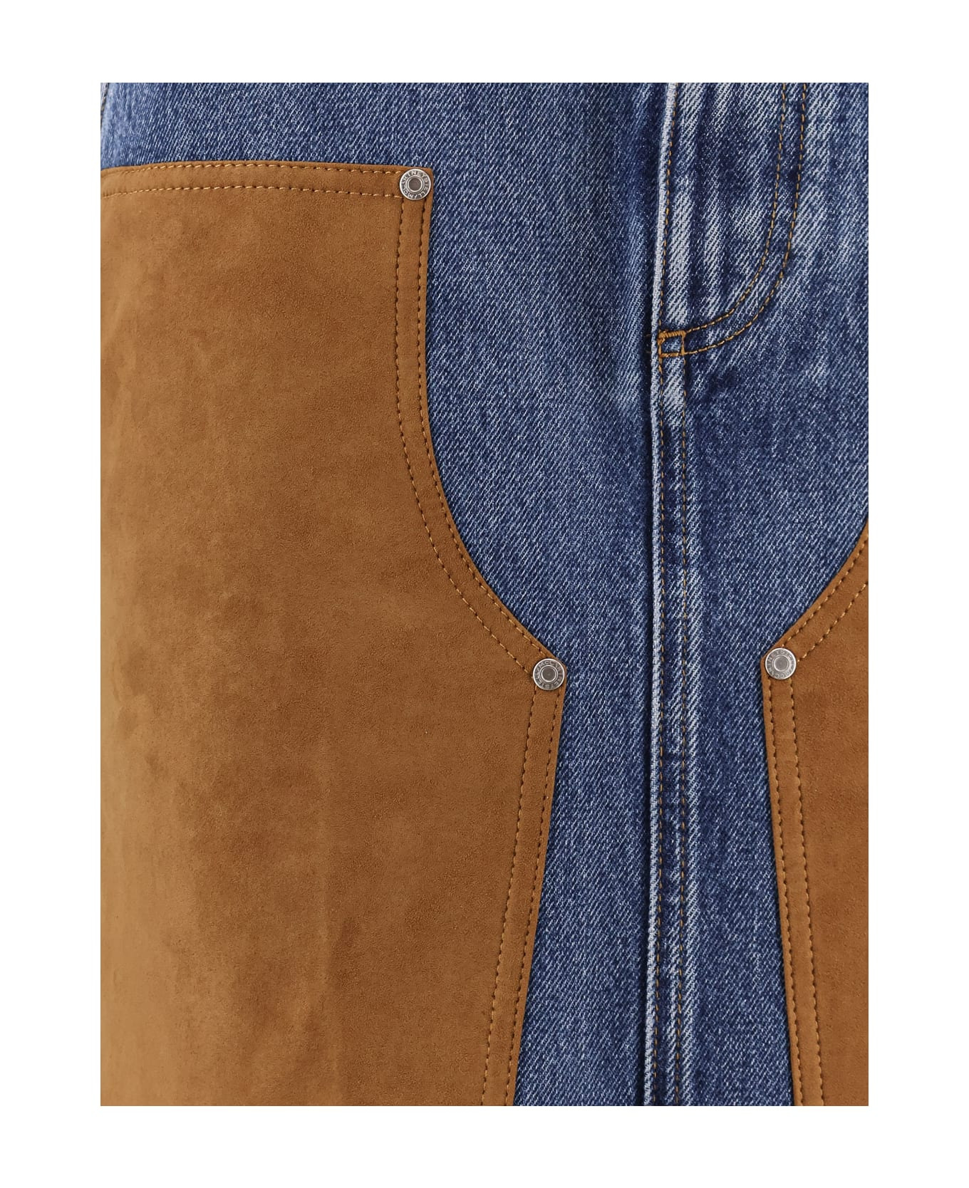 Denim Skirt With Suede Inserts - 3