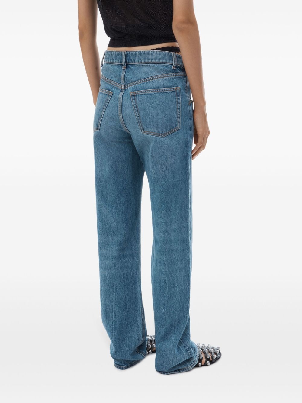 asymmetrical waistband lace jeans - 4