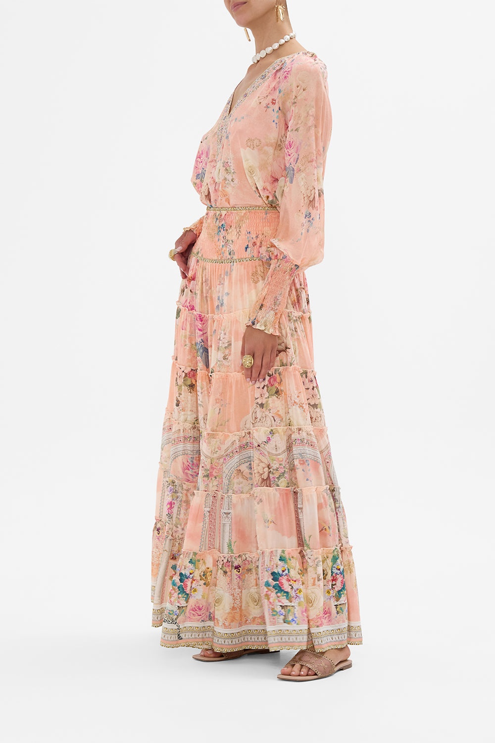 SHIRRED WAIST TIERED CIRCLE SKIRT - 4