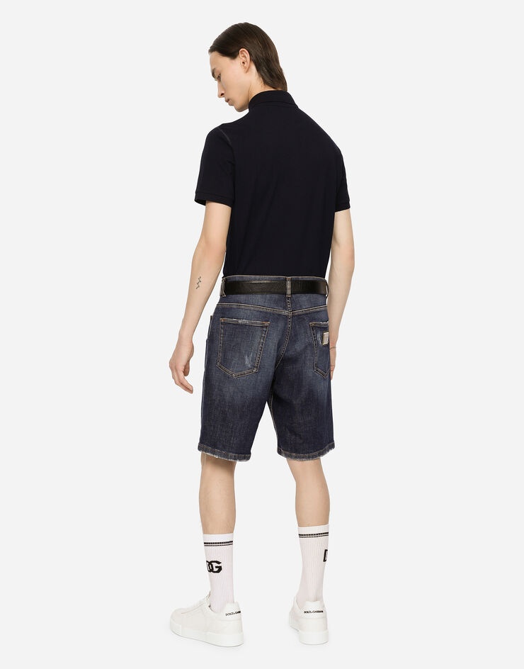 Cotton piqué polo-shirt with branded plate - 4