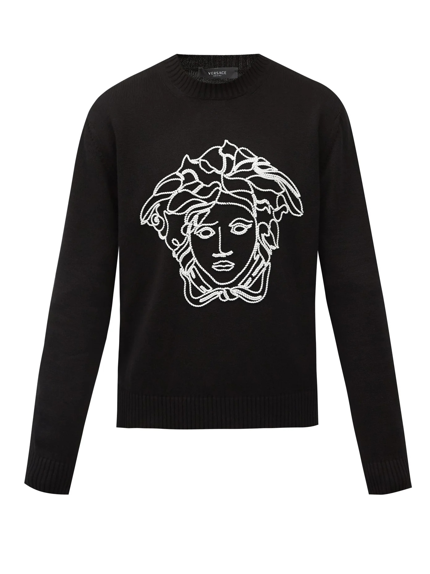 Medusa head-embroidered wool sweater - 1