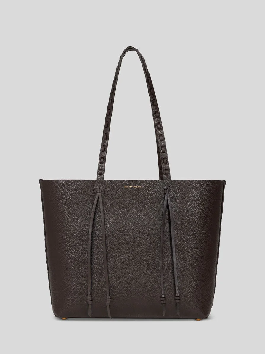 ETRO ESSENTIAL MEDIUM LEATHER TOTE BAG WITH THREADING - 1