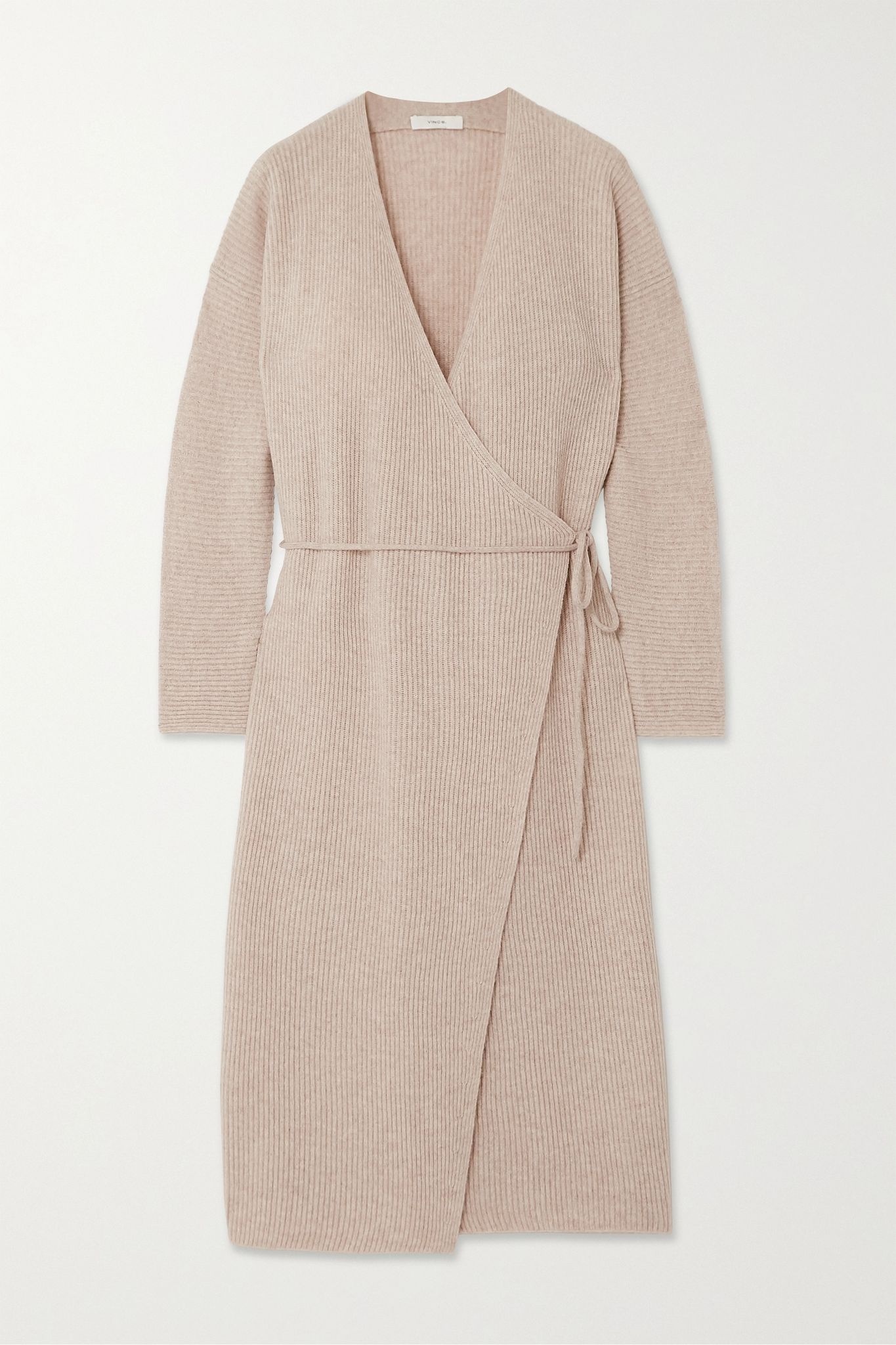 Ribbed wool and cashmere-blend wrap dress - 1