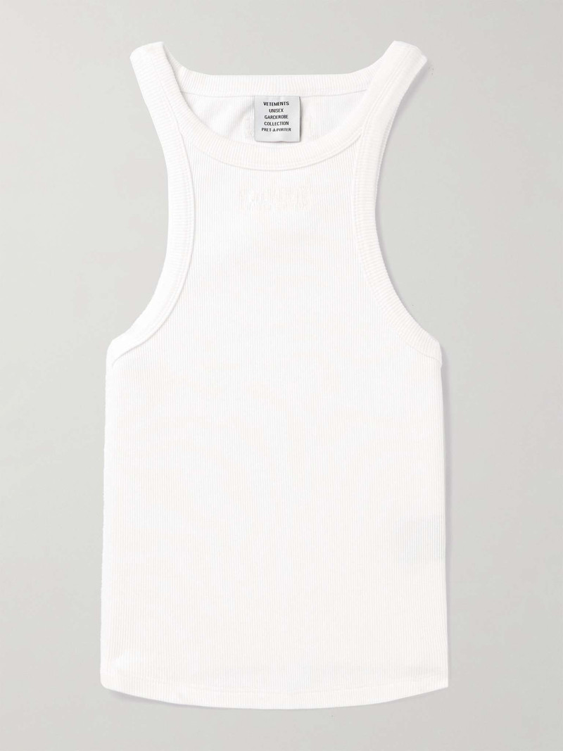 Logo-Embroidered Ribbed Stretch-Cotton Tank Top 1