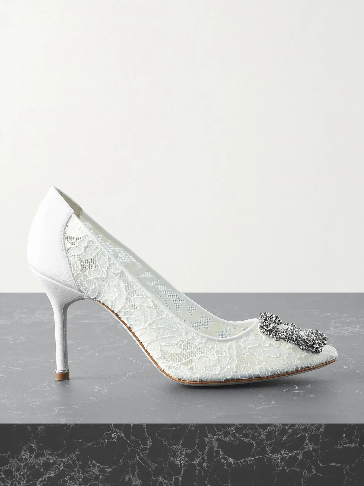 Hangisi 90 crystal-embellished corded lace pumps White - 1