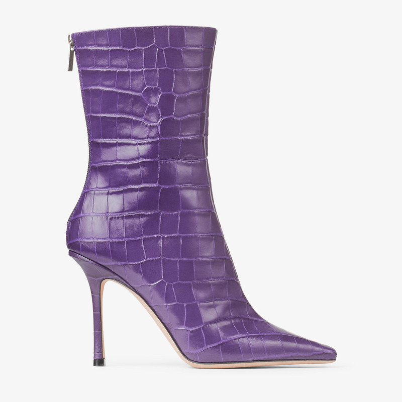 Agathe Ankle Boot 100 Cassis Croc-Embossed Leather Ankle Boots 1