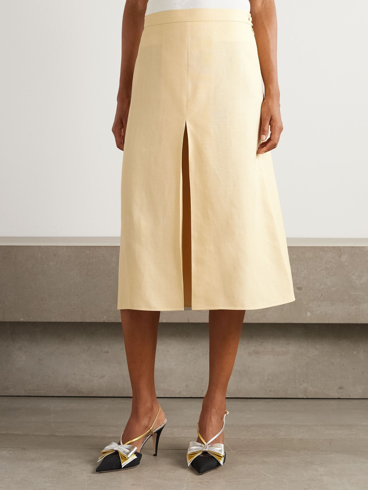 Layered canvas wide-leg pants Cream - 3