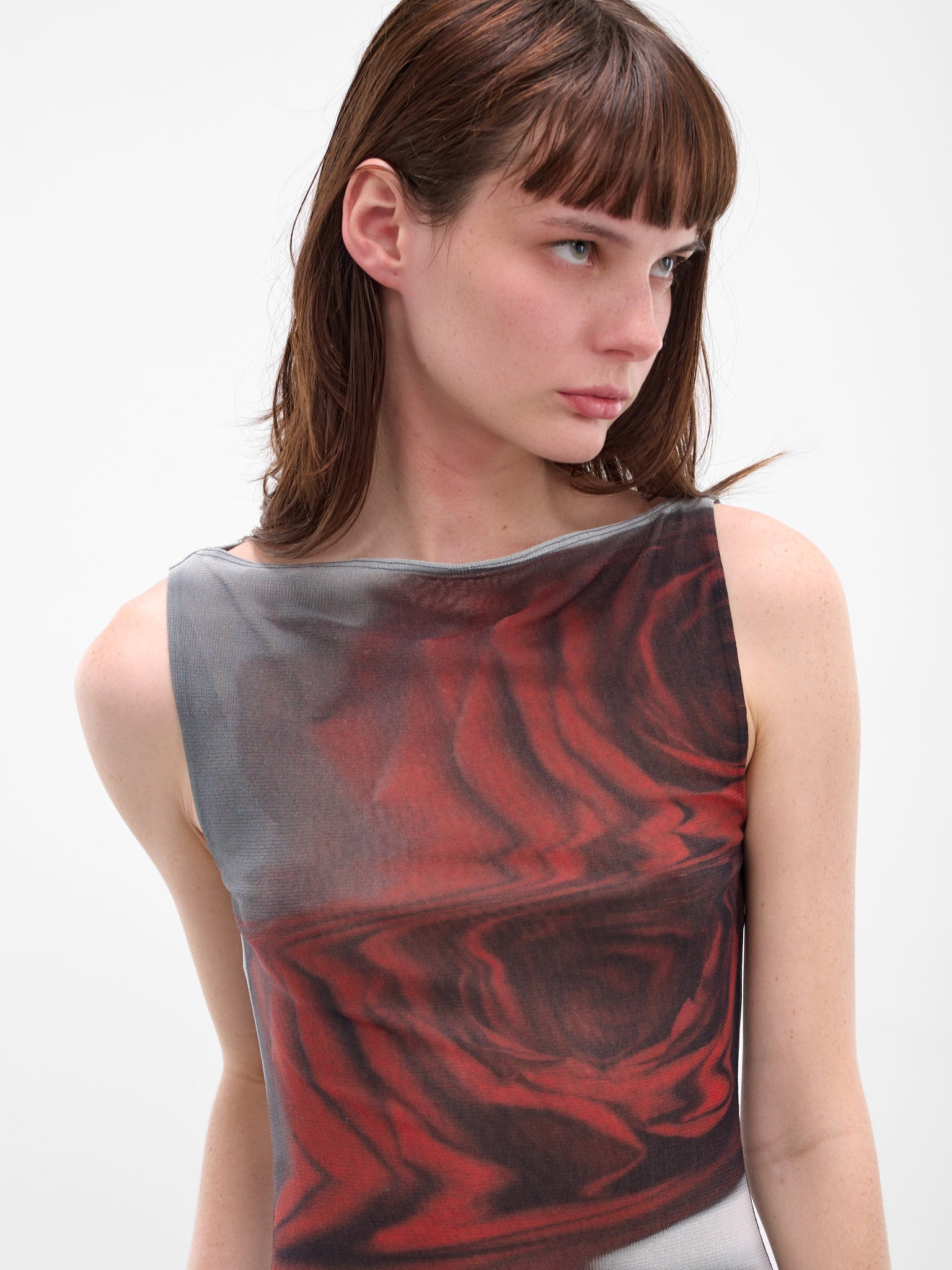 Long Red Blurry Roses Dress - 4