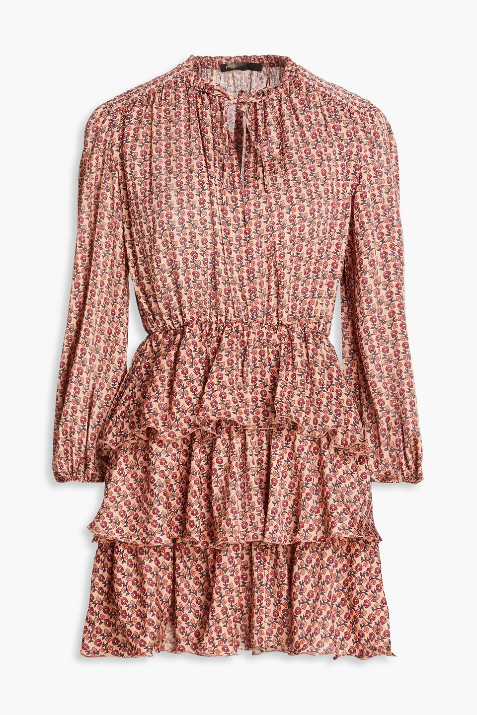 Tiered ruffled floral-print crepon mini dress - 1