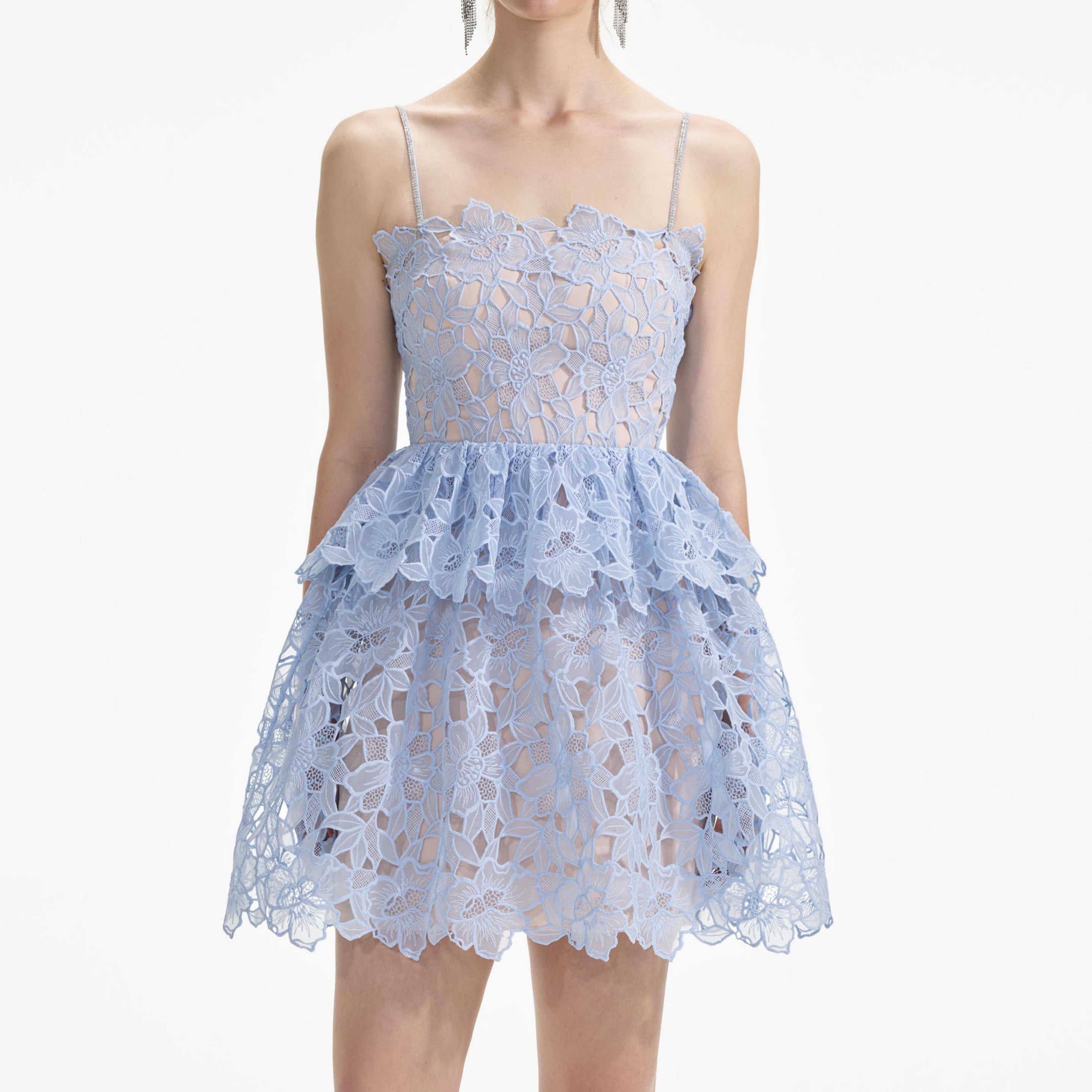 Blue Organza Lace Mini Dress - 4