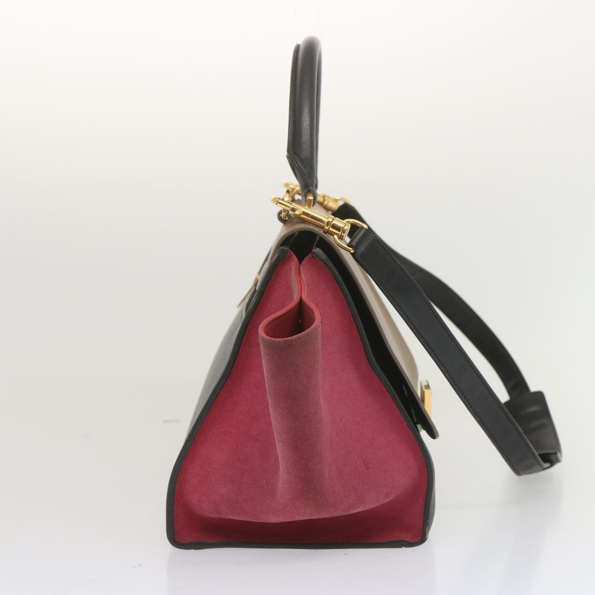 CELINE Trapeze Hand Bag Leather Beige Pink - 4