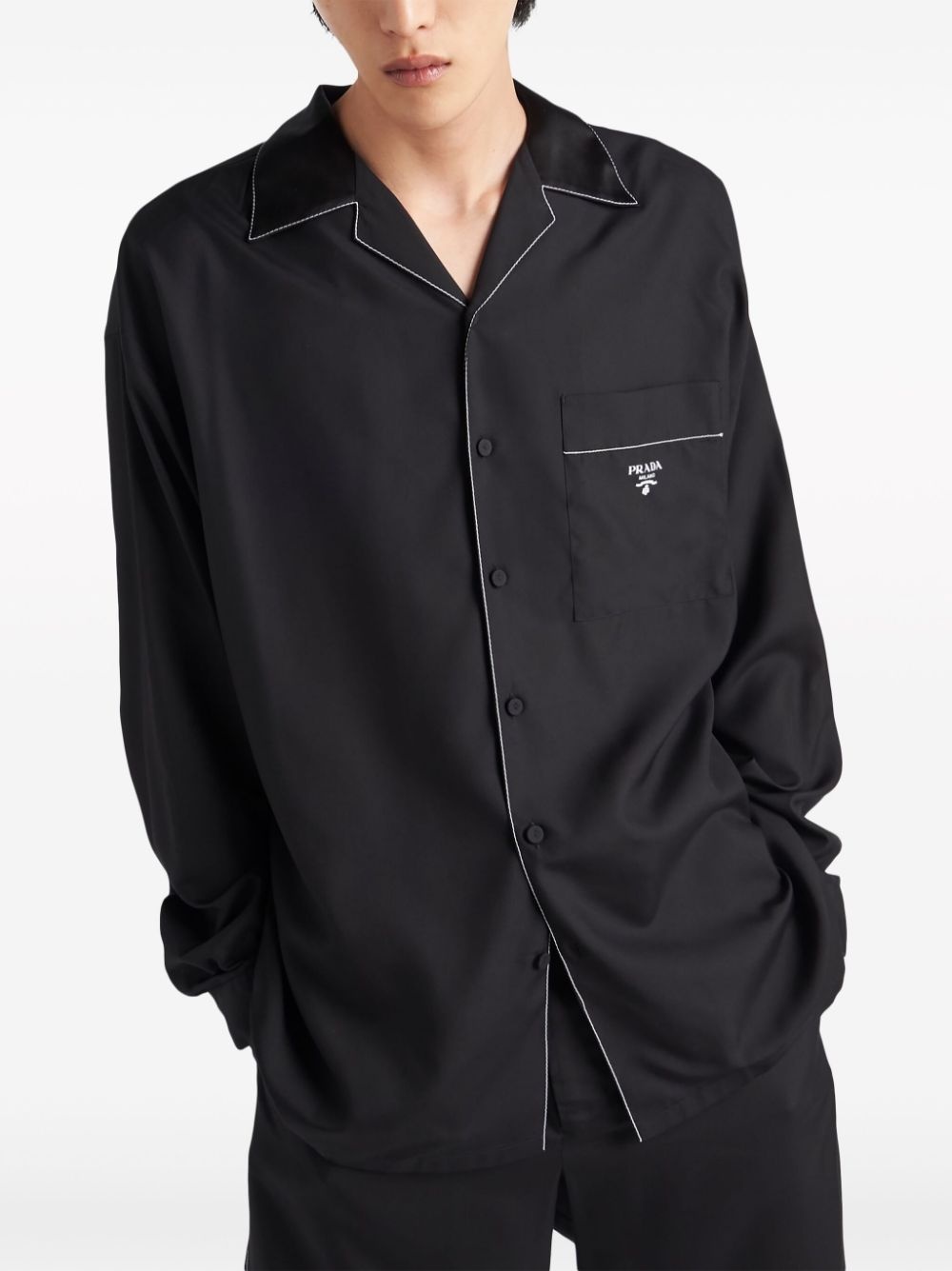 contrasting-trim pyjama silk shirt - 4