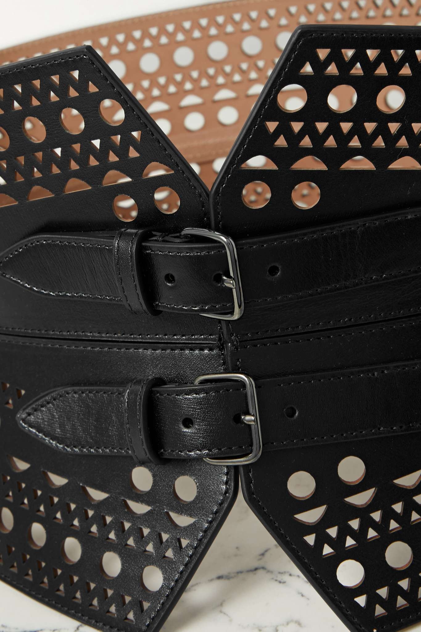 Laser-cut leather waist belt - 4