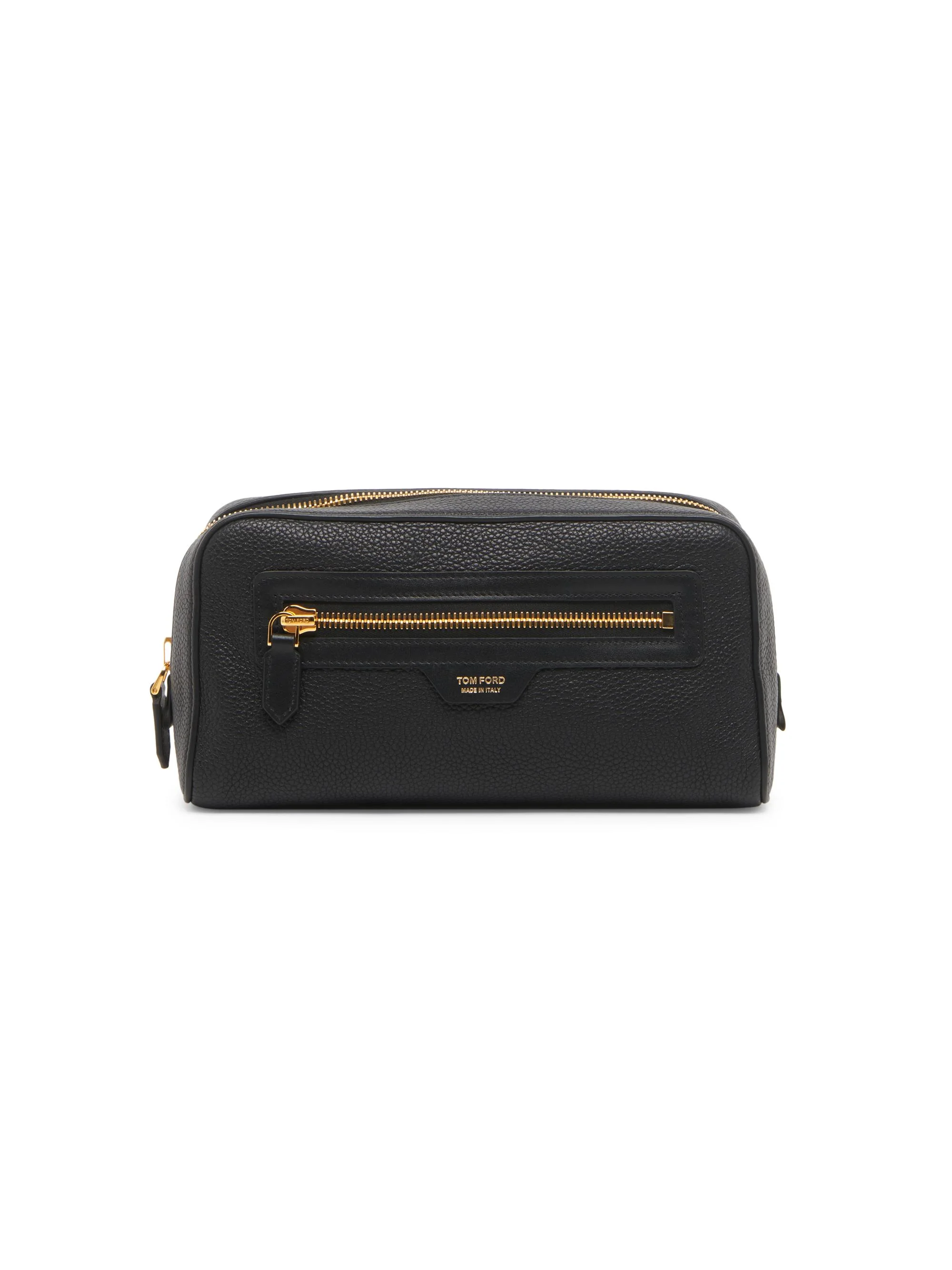 Unisex Soft Grain Leather Smart Toiletry Case - Black - 1
