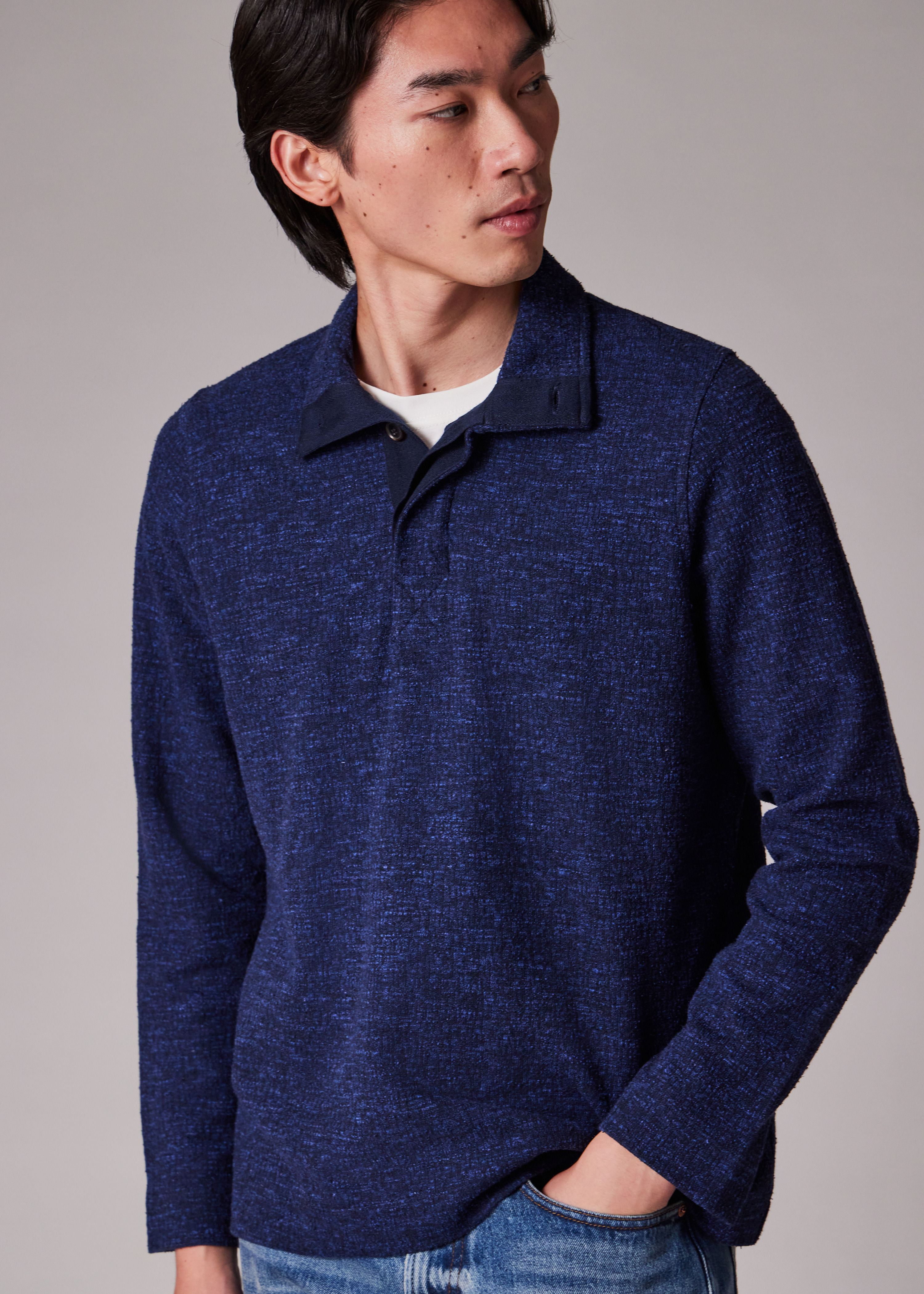 Navy Textured Marl Funnel Neck Sweatshirt - 5