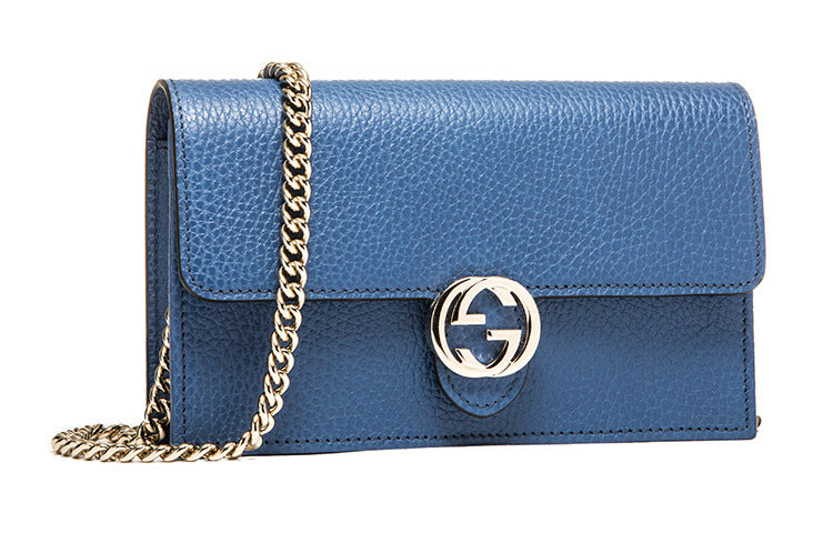 (WMNS) Gucci Logo Double G Leather WOC Chain Shoulder Messenger Bag Blue Classic 510314-CAO0G-4231 - 4