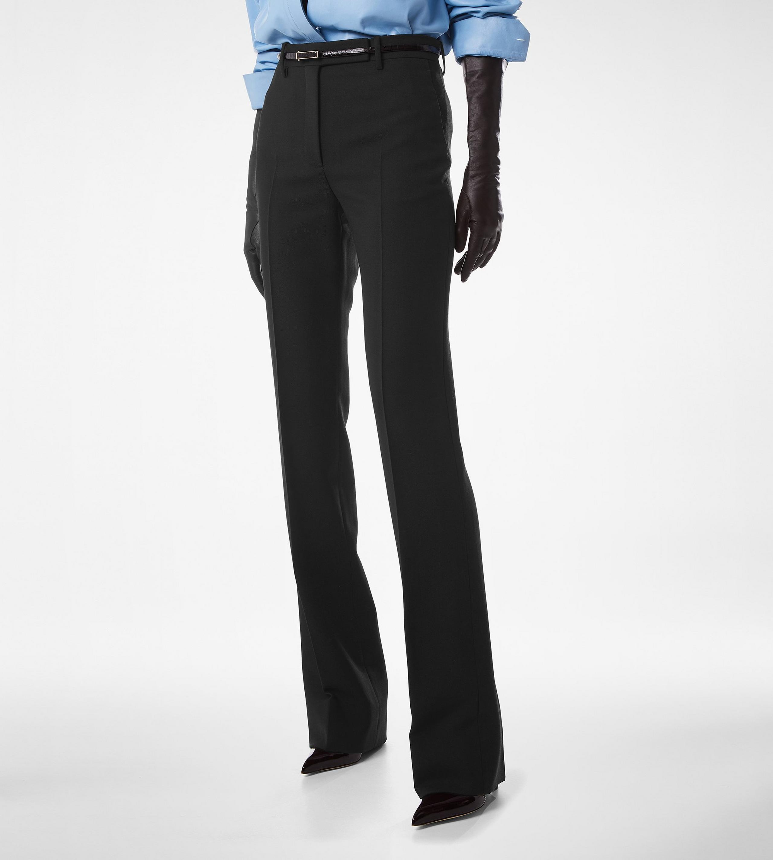 WOOL SILK BLEND TAILORED STRAIGHT PANTS - 4